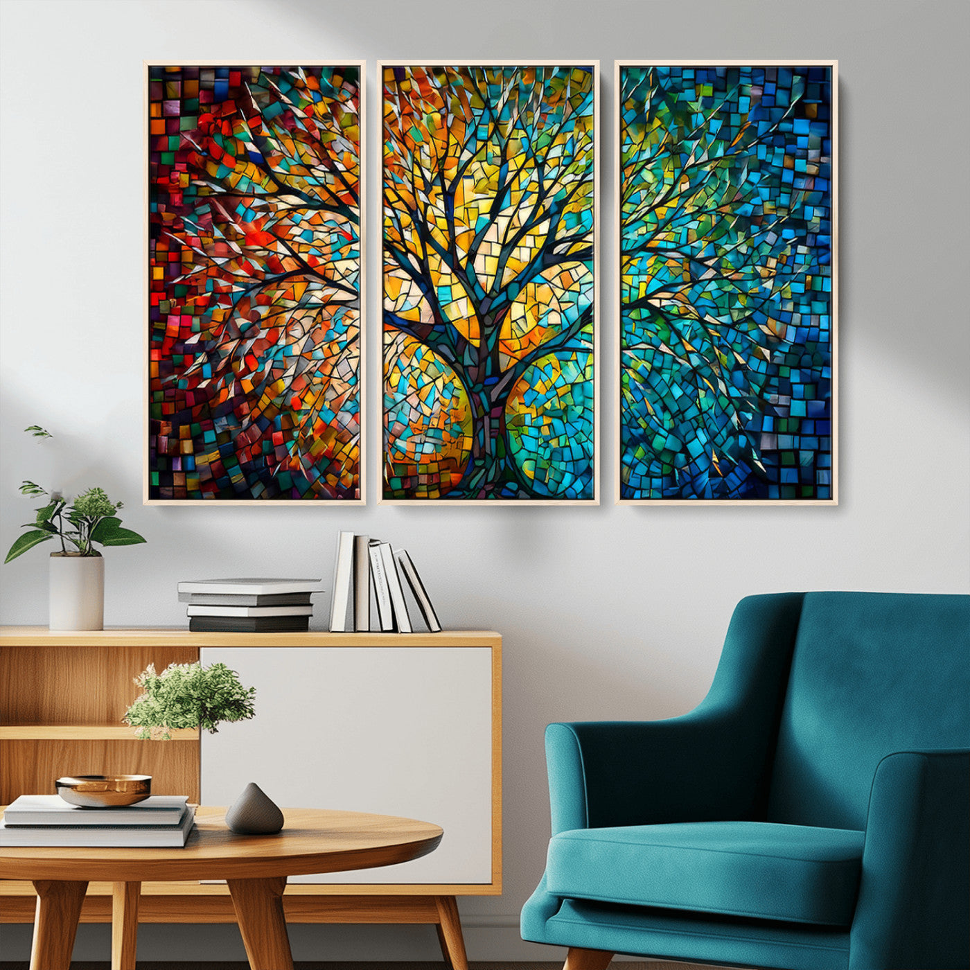 99325-MGV-CV-36X24-Yggdrasil Tree of Life Wall Art Print Canvas | Mosaic Style 3-Panel Canvas Print