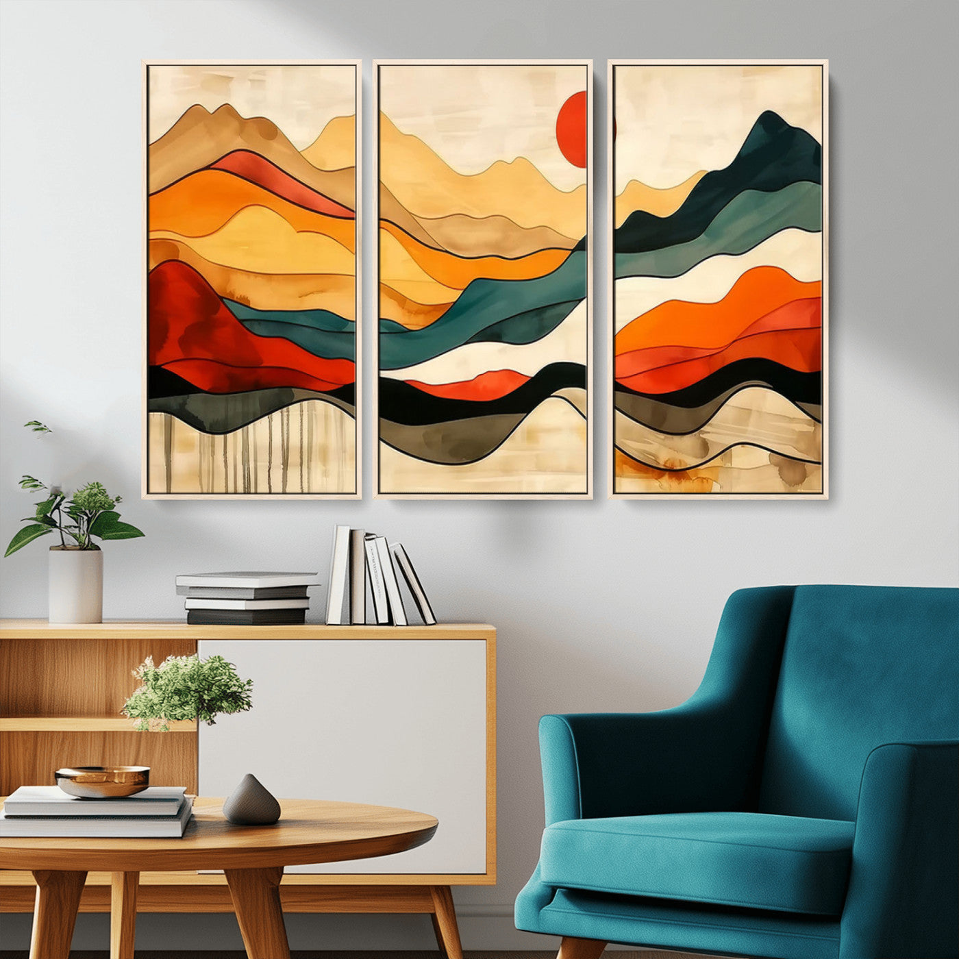23241-MGV-CV-36X24-Mid Century Wall Art Print - Abstract Woodland Print - Modern Art Panoramic Mountain Wall Art