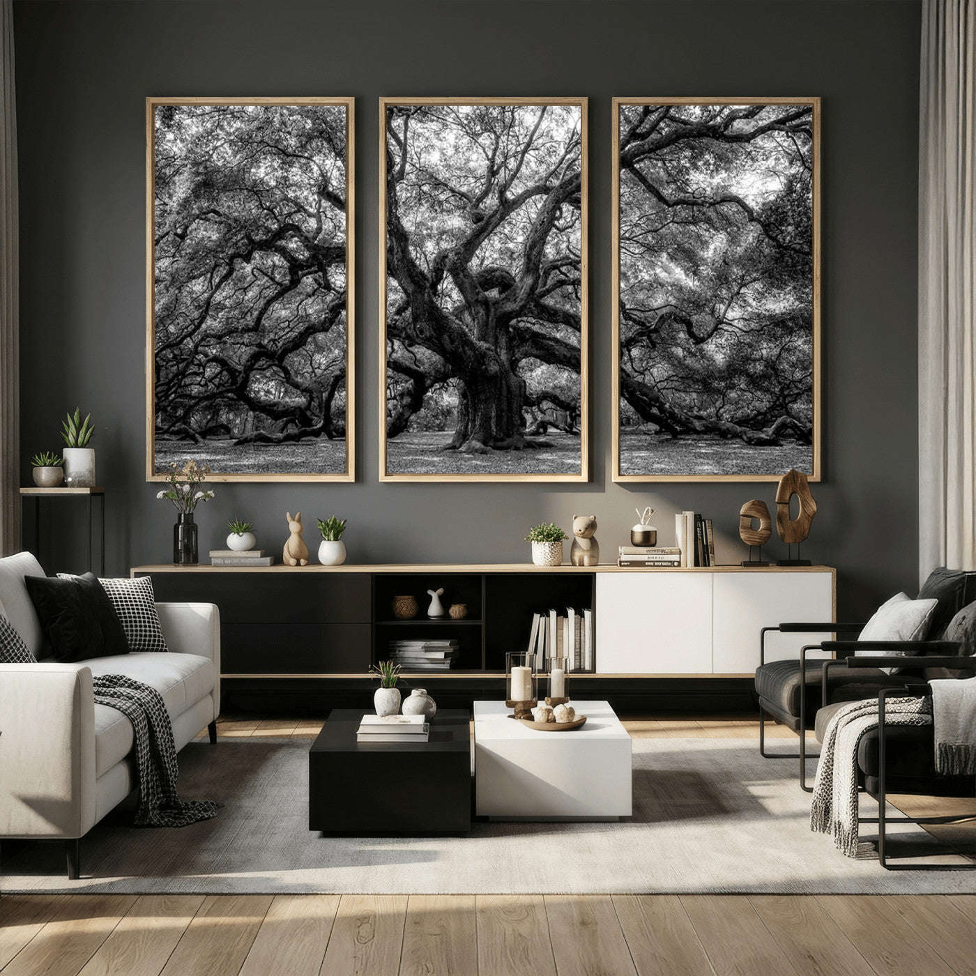 132944706-MGV-CV-36X24 - Black and White Old Angel Oak Tree Wall Art Canvas Print