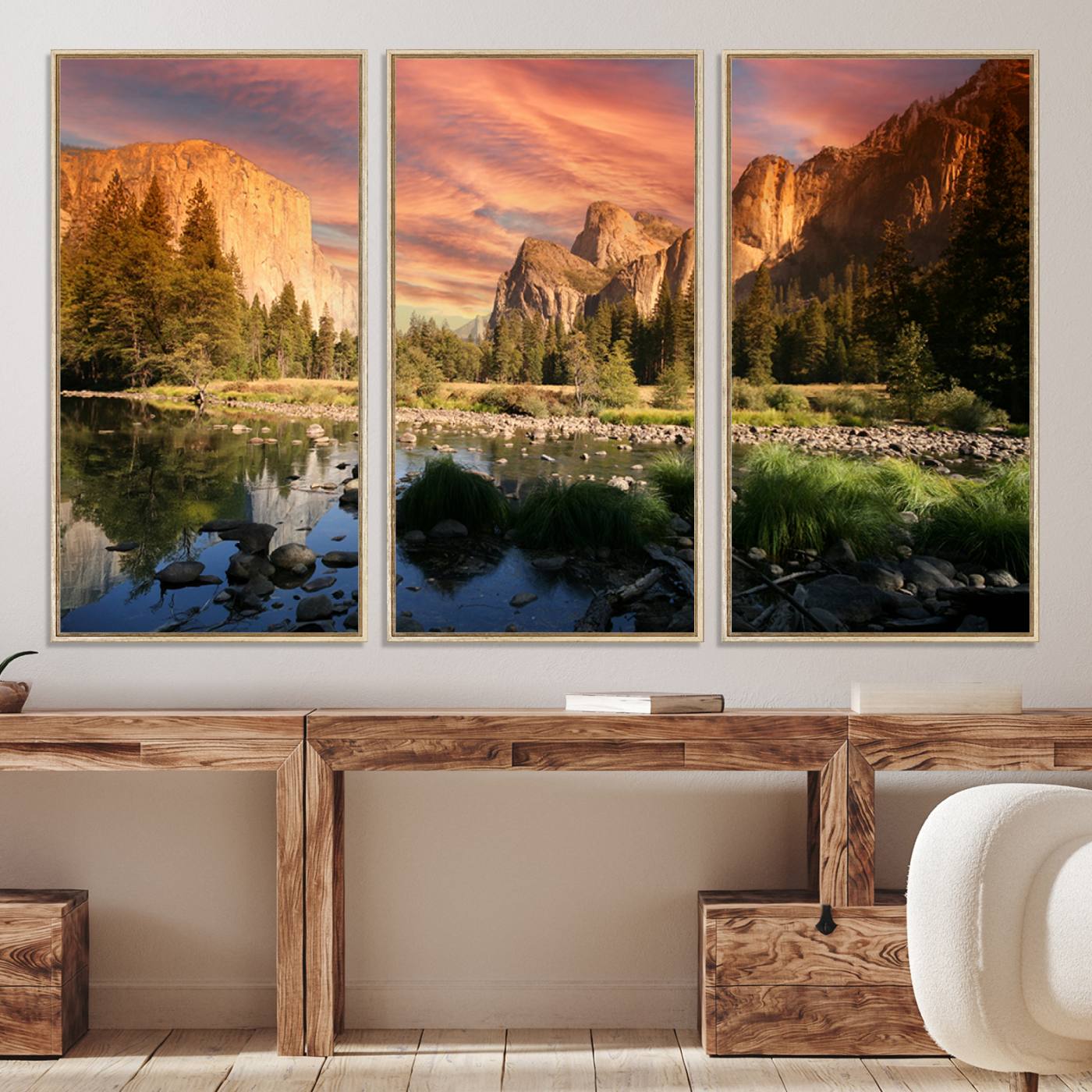 -Yosemite Valley Canvas Wall Art, Framed El Capitan Art Picture Print, Sunset Sky Perfect Vibrant