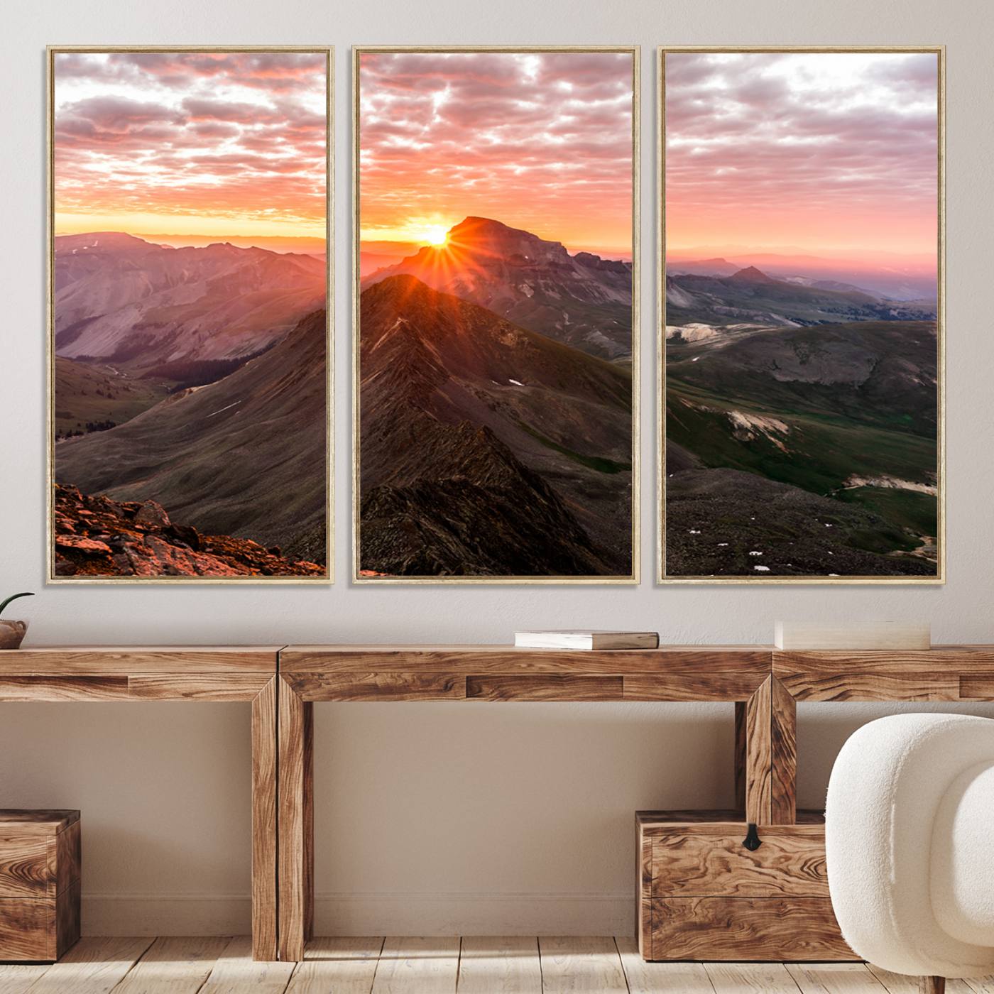 -Mountain Sunrise Wall Art Canvas Print, Framed Alpine Ridge Art Picture Print, Mountain Range