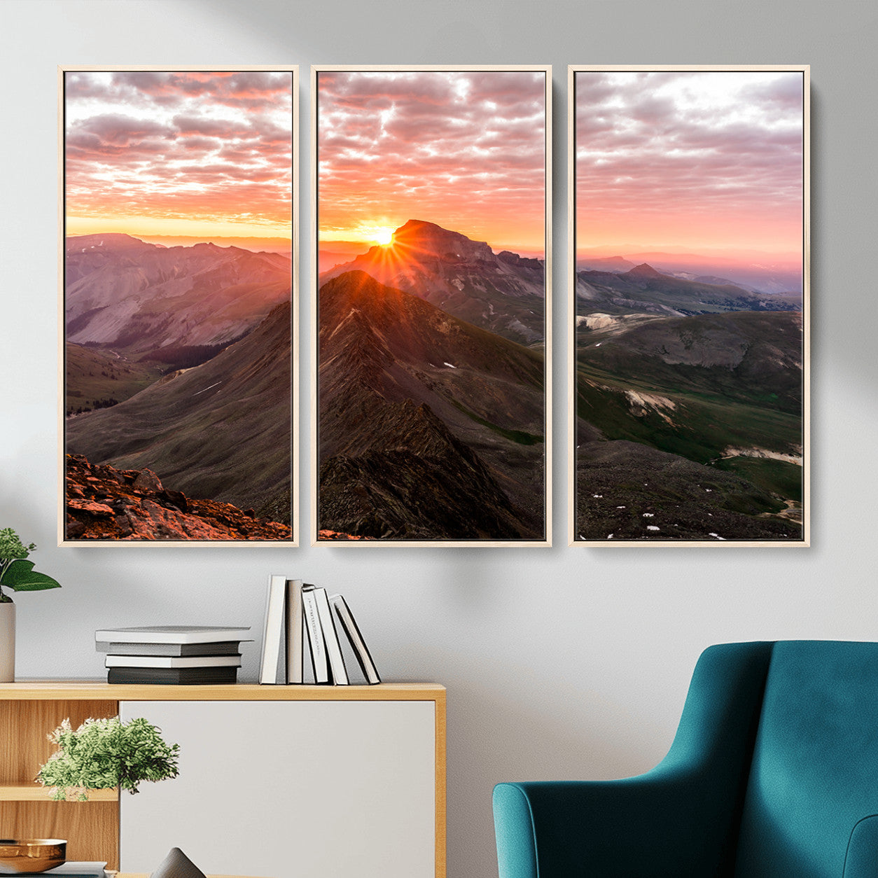 MGV-FC-48X32-3P - Majestic Sunrise Wall Art – Canvas Print of Rugged Mountain Peaks, Vibrant Sky, Serene Landscape, Nature Decor for Home or Office