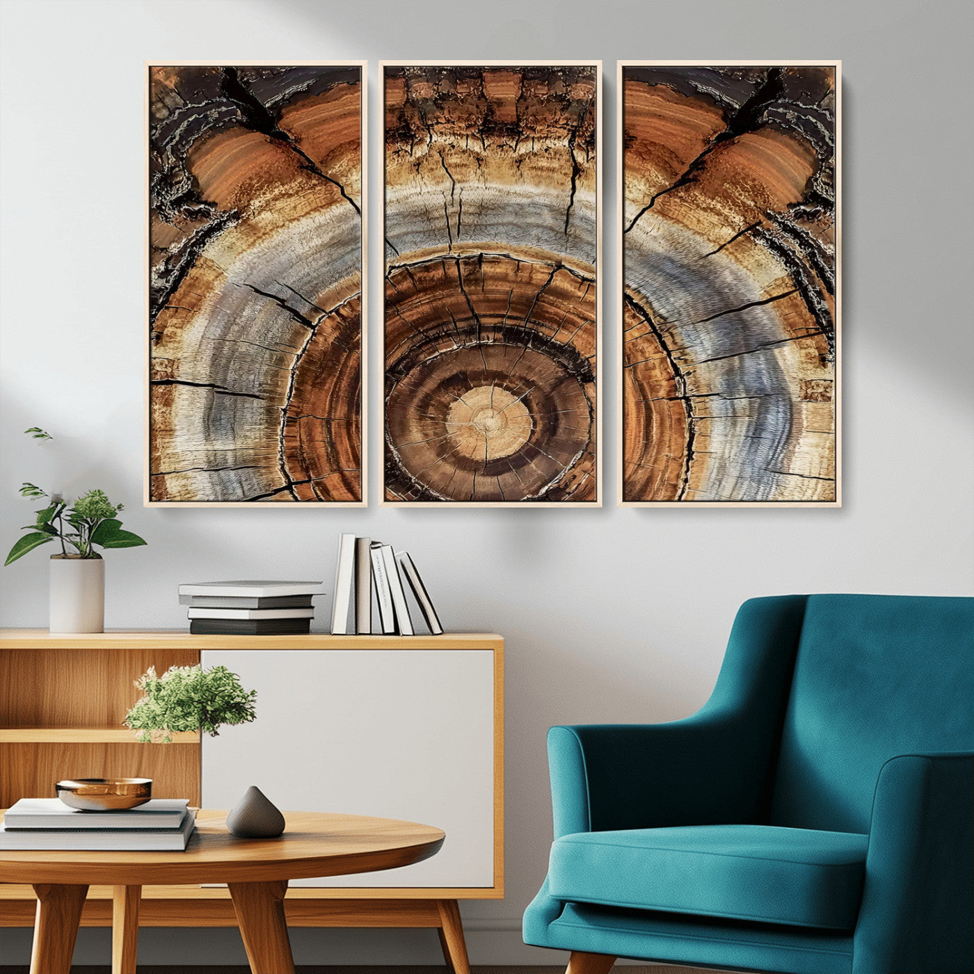 -Tree Rings Wall Art Canvas Print, Framed Wood Texture Art Picture Print, Rustic Pattern Perfect Rustic Organic Decor Artwork