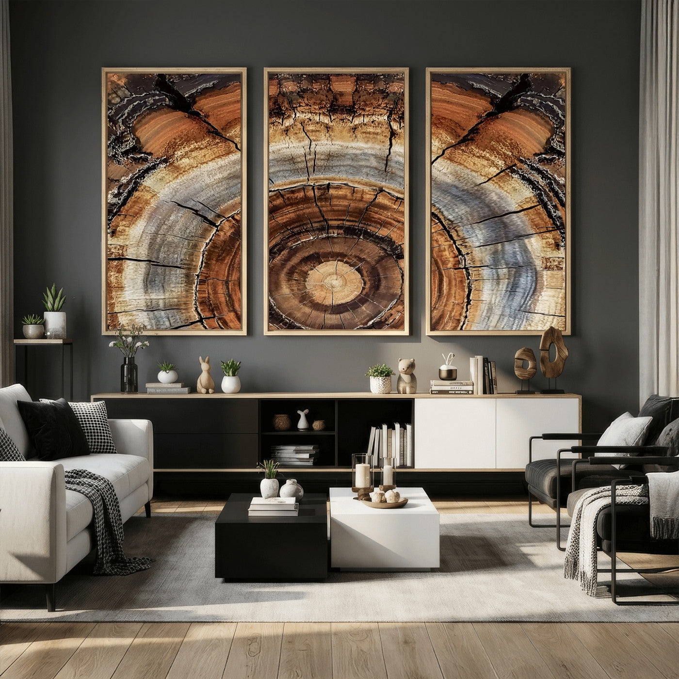 15184146-MGV-CV-36X24 - Tree Rings Wall Art Canvas Print, Framed Wood Texture Art Picture Print, Rustic Pattern Perfect Rustic Organic Decor Artwork