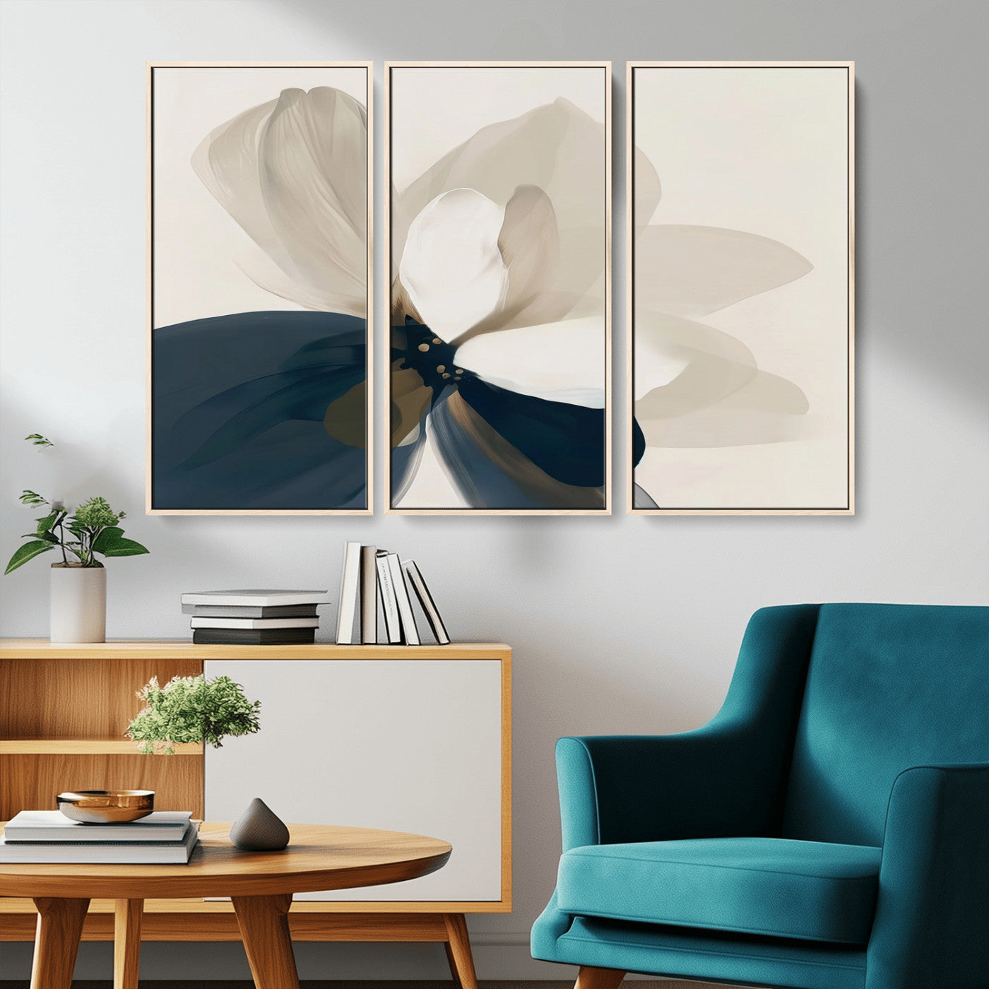 -Minimal Flower Wall Art Canvas Print, Framed Flower Drawing Art Picture Print, Beige Bloom Perfect Modern Botanical Decor Artwork