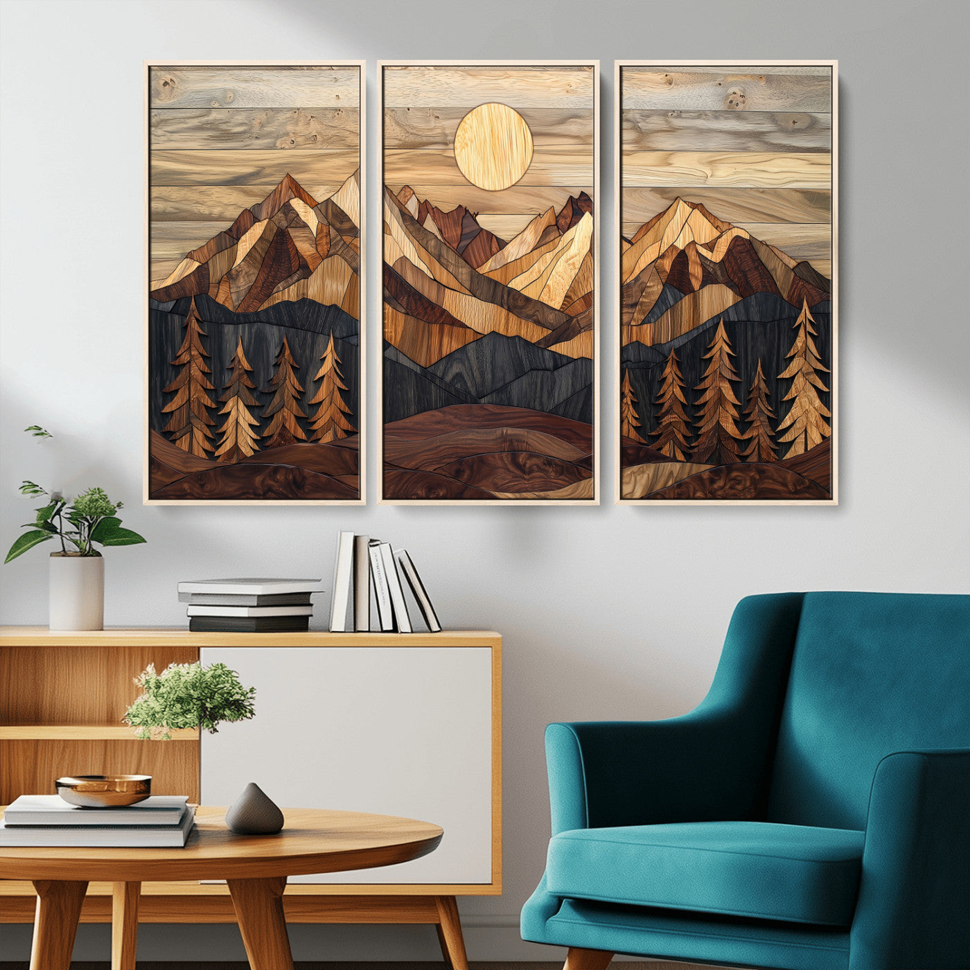 -Wood Mountain Landscape Wall Art Canvas Print, Framed Sunset Hills Art Picture Print, Abstract Nature Perfect Boho Decor Artwork
