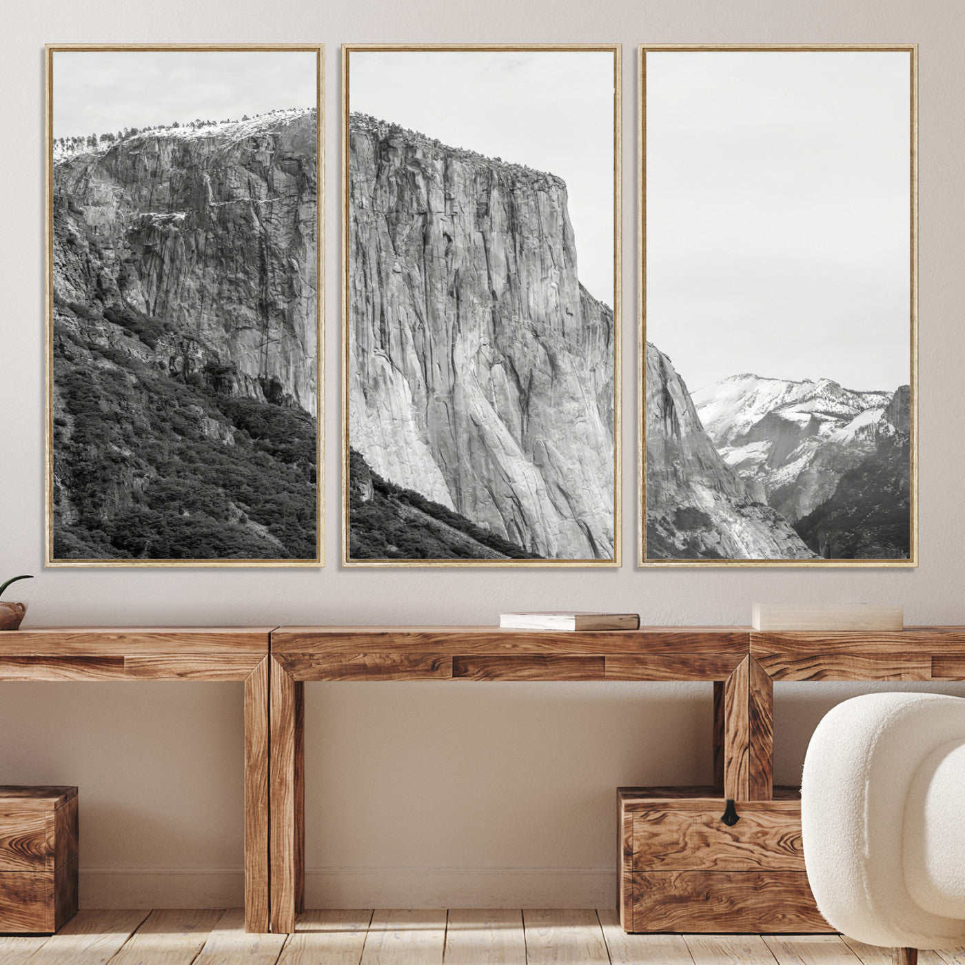 39393420-MGV-CV-36X24-El Capitan Wall Art Canvas Print – Framed Yosemite Cliff Monochrome Mountain Landscape Nature Artwork for Home Office