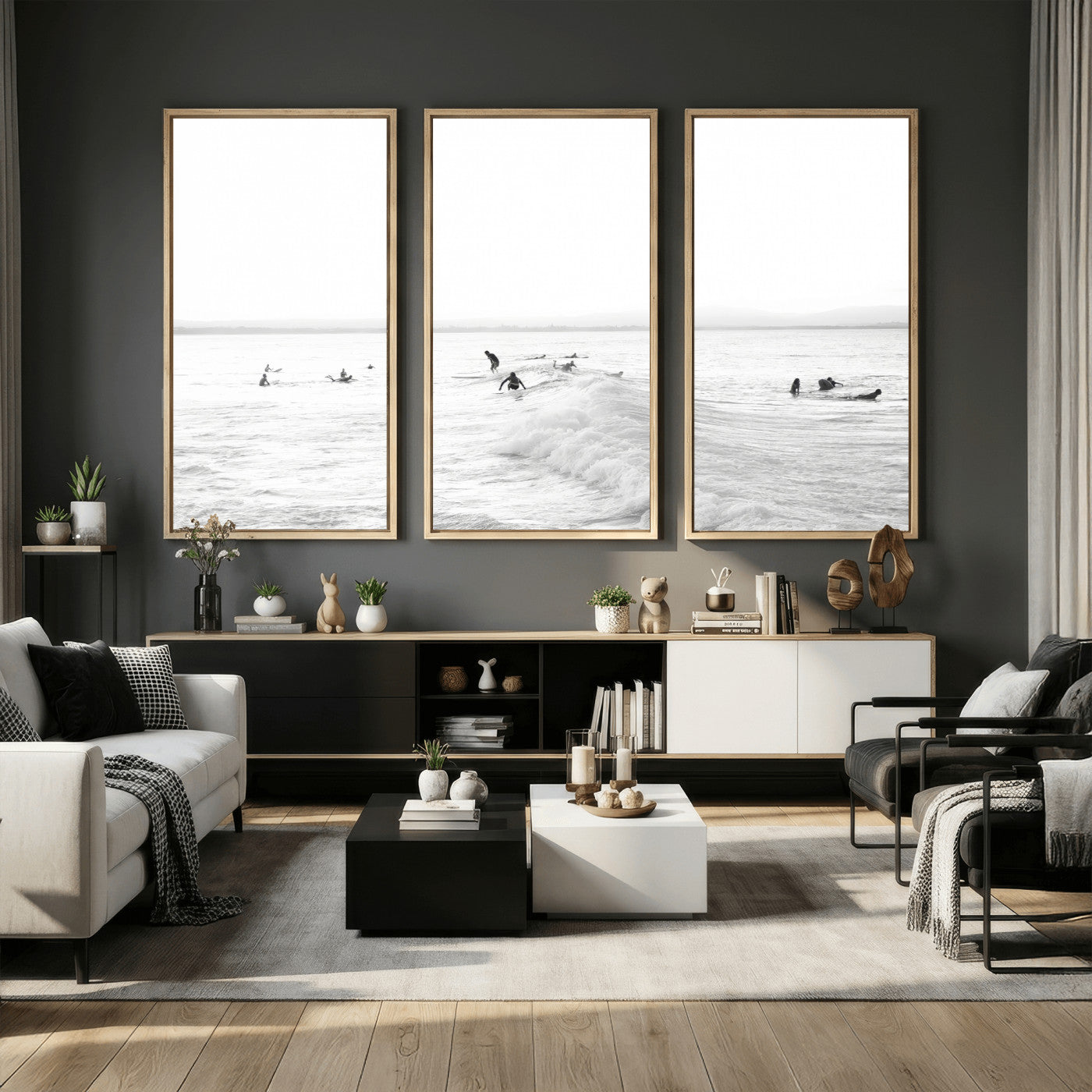 33449548-MGV-CV-36X24 - Surf Crowd Motion Wall Art – Active Surfers & Ocean Waves Canvas Print, Dynamic Water and Coastal Horizon for Living Room or Sea Adventure Decor