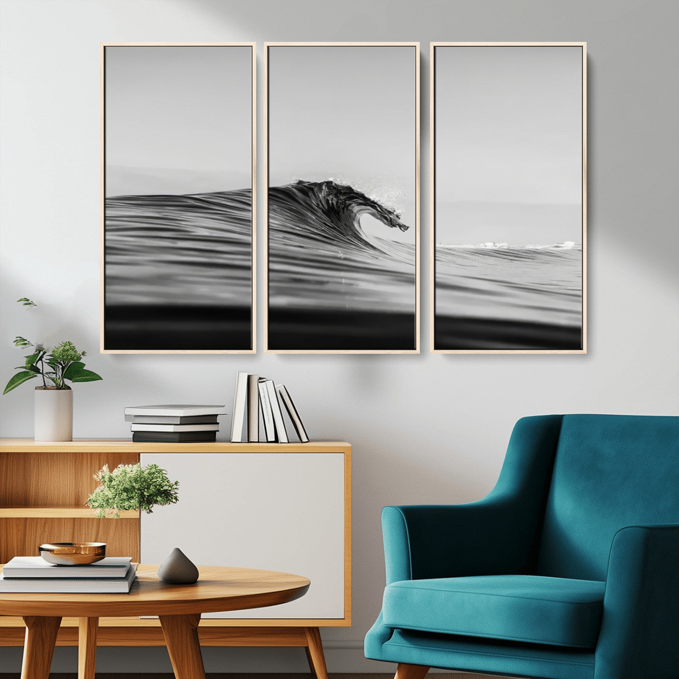 -Black Wave Wall Art Canvas Print, Framed Abstract Surf Art Picture Print, Minimalist Ocean Perfect Minimalist Coastal Decor Artwork