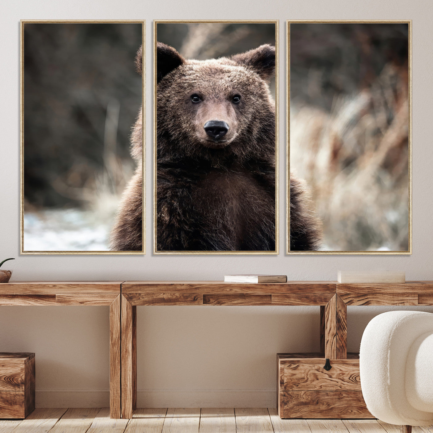 -Brown Bear Wall Art Canvas Print, Framed Wildlife Art Picture Print, Woodland Perfect Cabin Decor