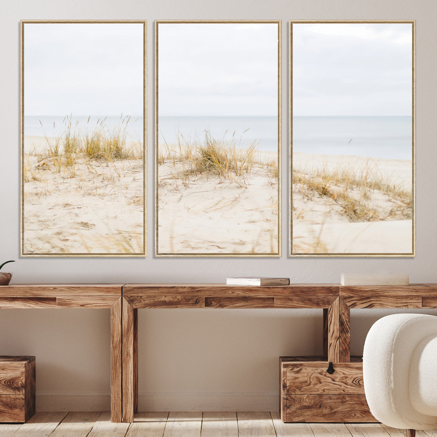 -Beach Dunes Wall Art Canvas Print, Framed Coastal Grass Art Picture Print, Sand Perfect Minimalist