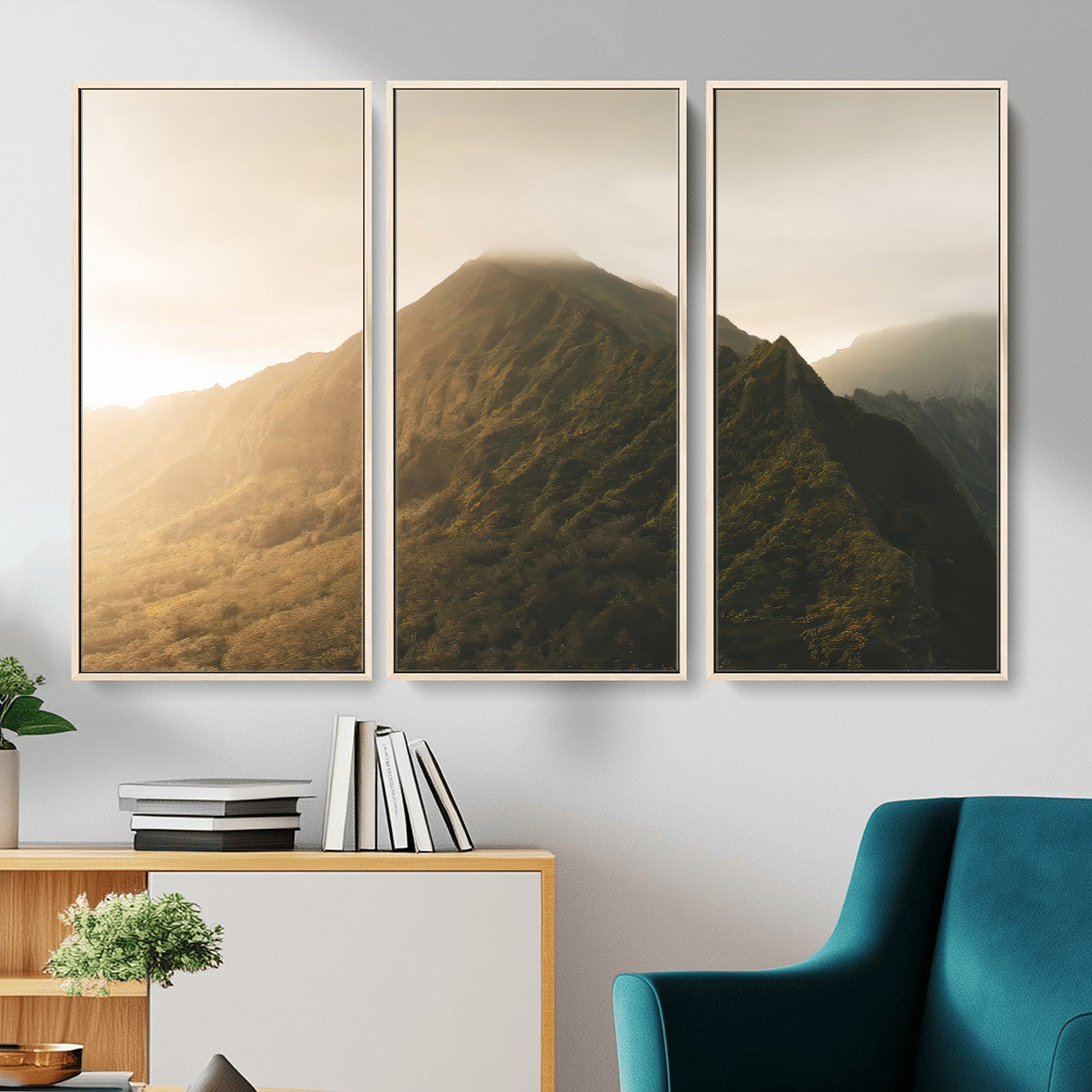 42338636-MGV-CV-36X24-Mountain Wall Art – Framed Sunset Landscape Canvas Artwork, Serene Nature Design, Rustic Decor for Home, Office