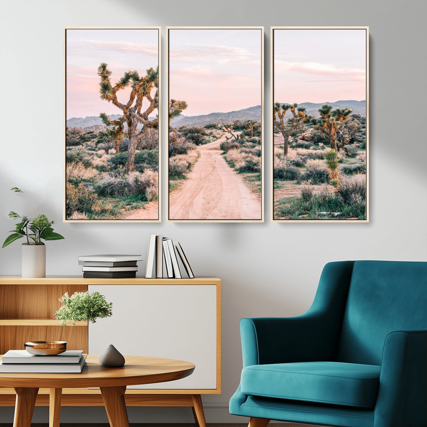 MGV-FC-48X32-3P - Desert Trail Wall Art – Canvas Print of Joshua Trees & Sunset Glow, Sandy Path Wilderness, Scenic Nature Escape Decor for Living Room, Office or Bedroom