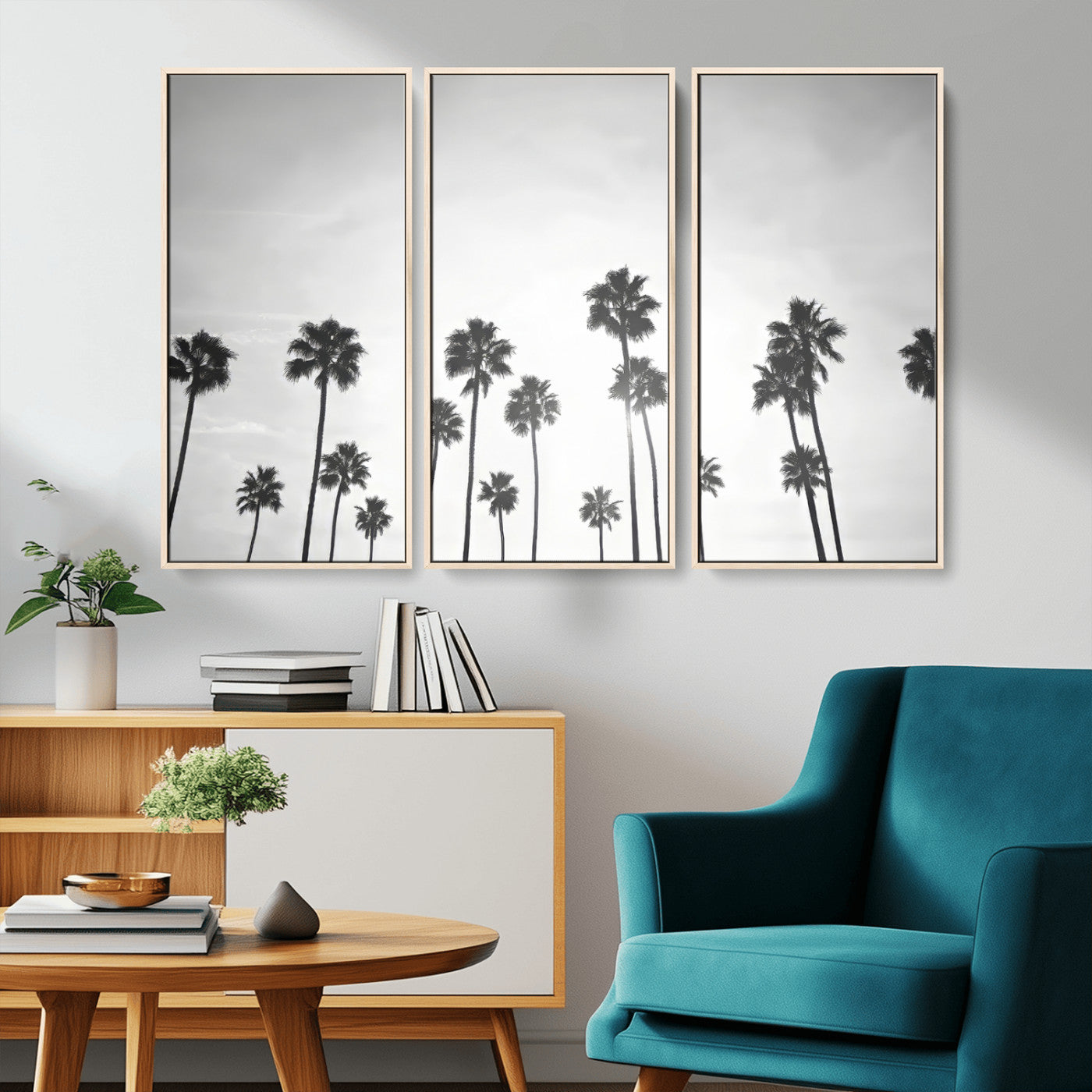 62298277-MGV-CV-36X24-Monochrome Palms Wall Art Canvas Print – Framed Minimalist Silhouetted Trees Artwork for Home, Office, Living Room