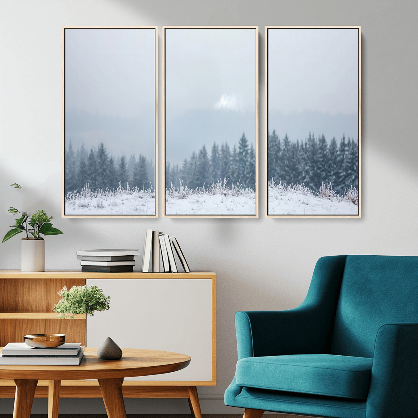 33033082-MGV-CV-36X24-Winter Forest Wall Art Canvas Print – Framed Snowy Landscape Art Picture Misty Tree Scene Artwork for Home Office