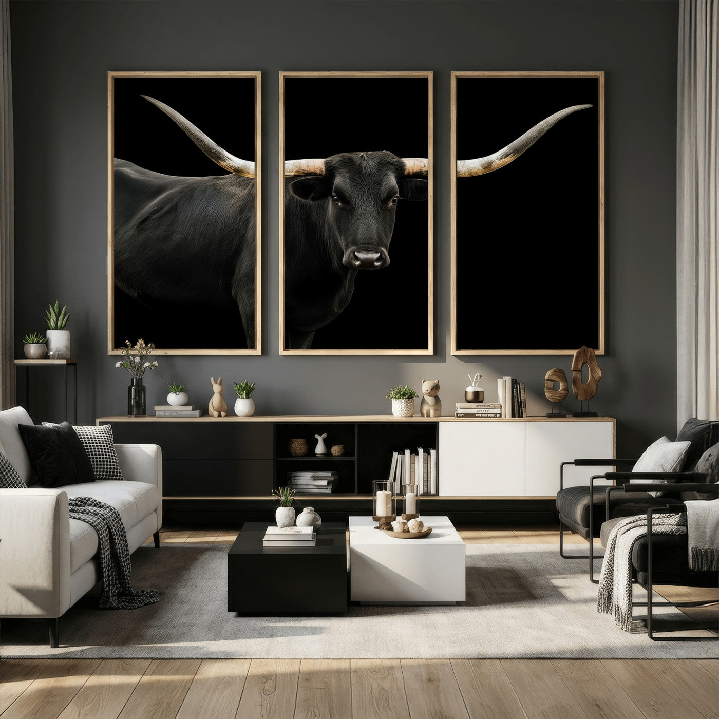 23572907-MGV-CV-36X24 - Texas Longhorn Wall Art Canvas Print, Framed Rustic Western Art Picture Print, Farmhouse Animal Perfect Modern Western Minimalist Decor Artwork