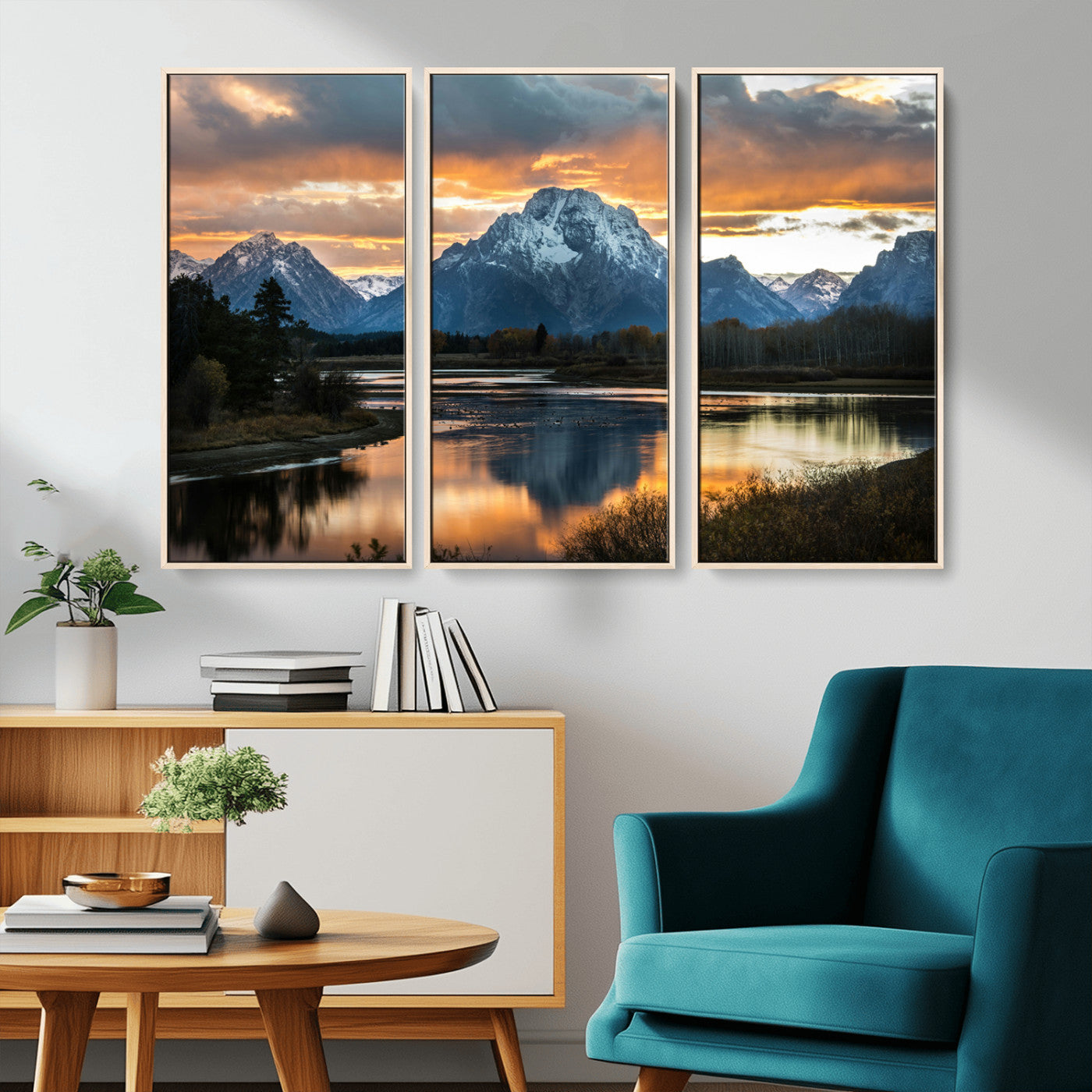 -Mountain Sunset Wall Art Canvas Print – Framed Alpine Wilderness Golden Hour Scenic Nature Artwork for Home Offic