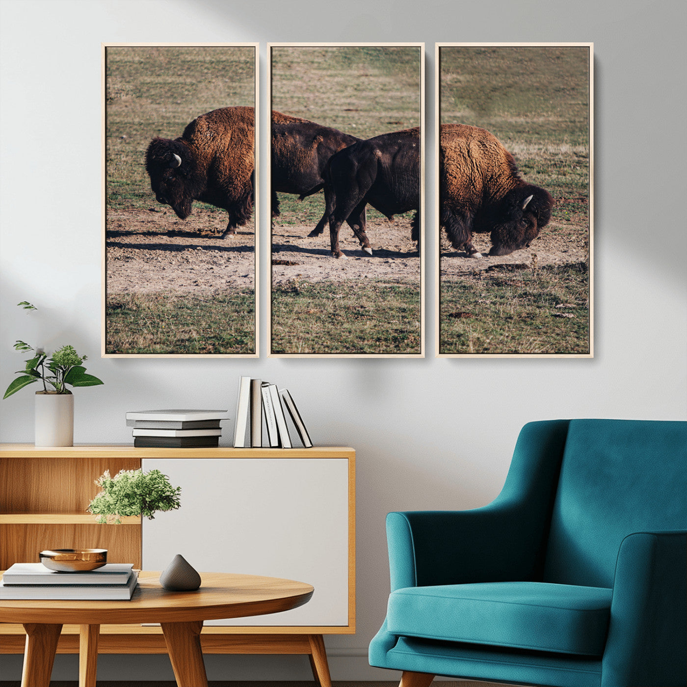 58141885-MGV-CV-36X24-Bison Wall Art Canvas Print – Framed Western Wildlife Modern Ranch Rustic Nature Scene Artwork for Home Office