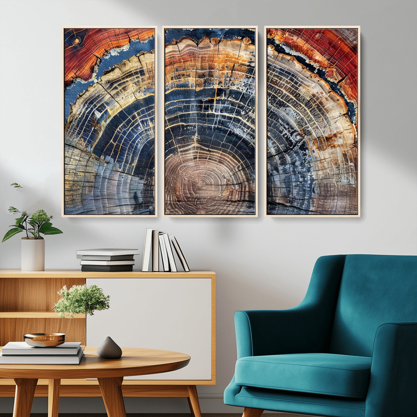 -Tree Rings Wall Art Canvas Print – Framed Petrified Wood Modern Rustic Nature Scene Artwork for Home Office