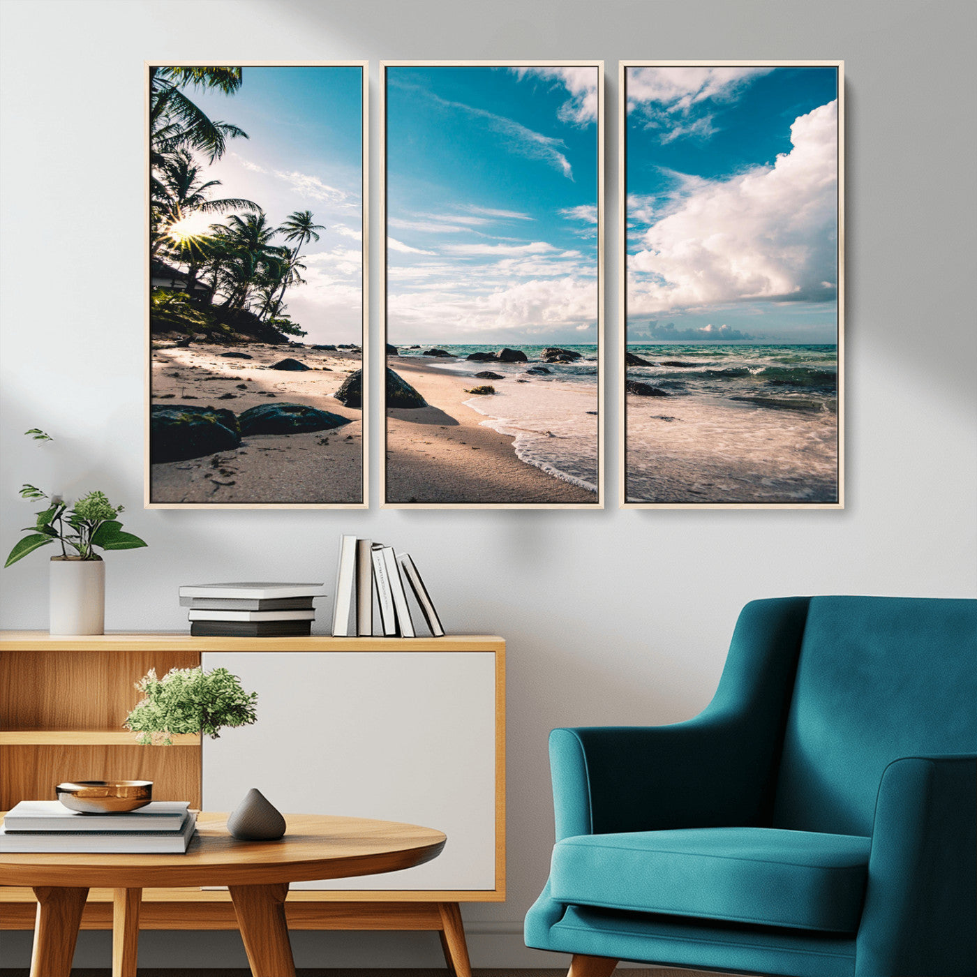 95301406-MGV-CV-36X24-Tropical Beach Wall Art Canvas Print – Framed Ocean Waves Relaxing Seascape Coastal Nature Scene Artwork for Home Office