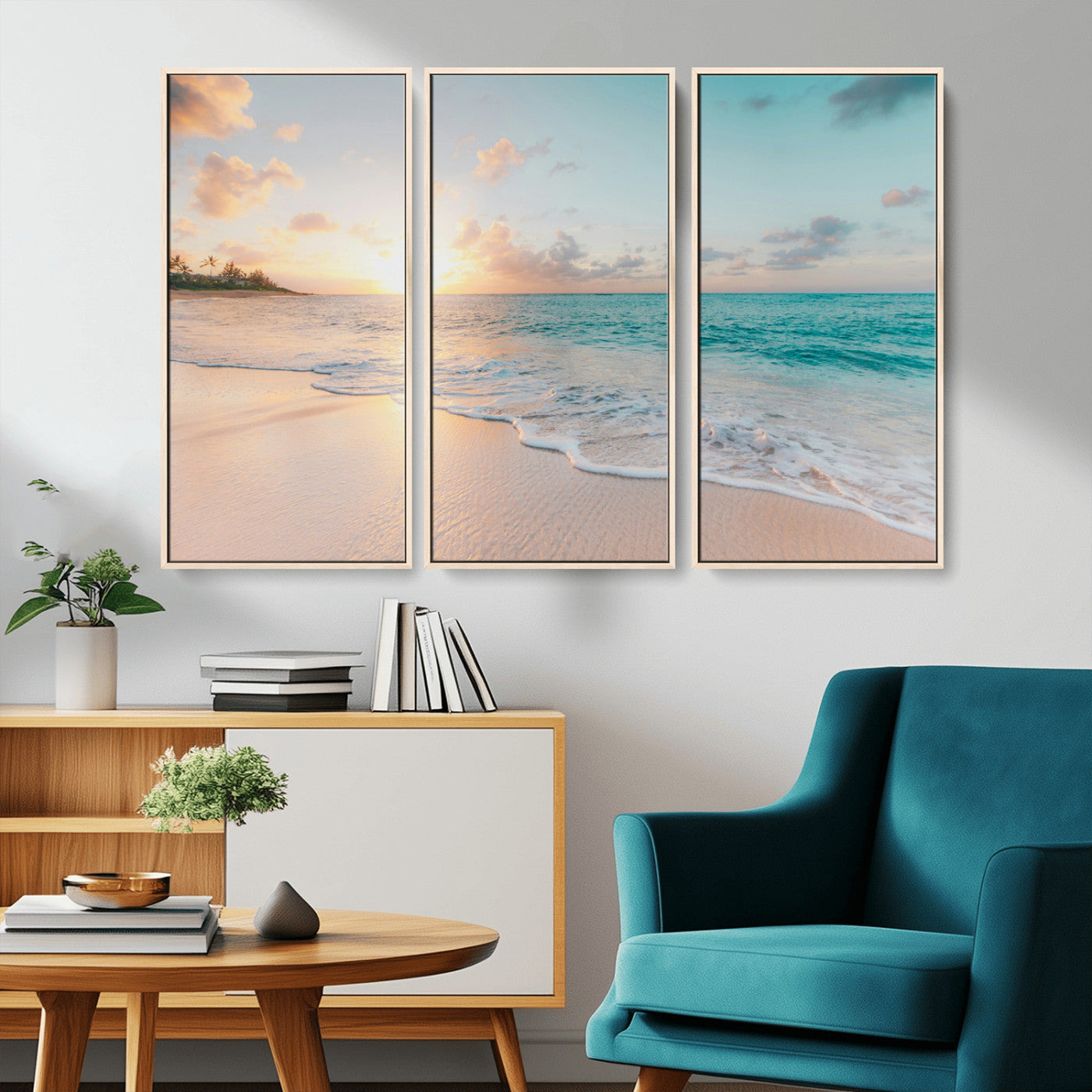 -Beach Sunset Wall Art Canvas Print – Framed Ocean Waves Summer Escape Coastal Nature Scene Artwork for Home Office