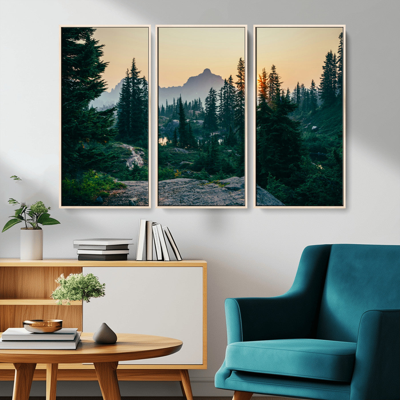 -Mountain Wall Art Canvas Print – Framed Forest Serenity Mountain Nature Scene Artwork for Home Office