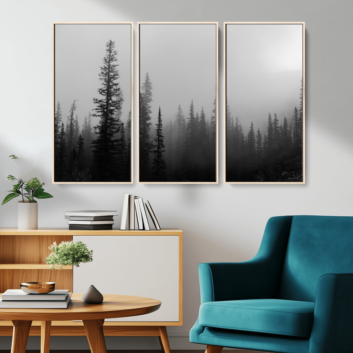 73138900-MGV-CV-36X24-Misty Pines Wall Art Canvas Print – Framed Woodland Minimalist Rustic Nature Scene Photography Artwork for Home Office