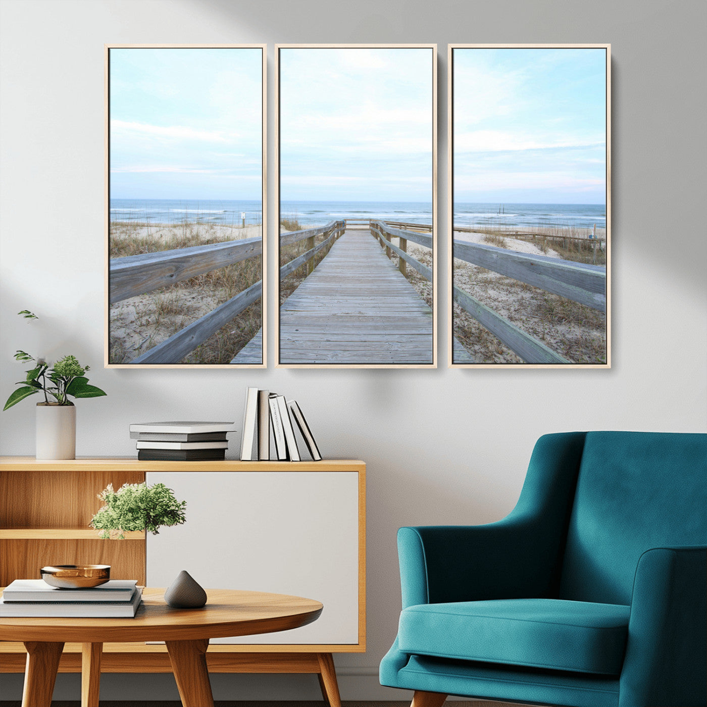 31602988-MGV-CV-36X24-Beach Boardwalk Wall Art Canvas Print – Framed Coastal Serenity Ocean View Nature Scene Artwork for Home Office