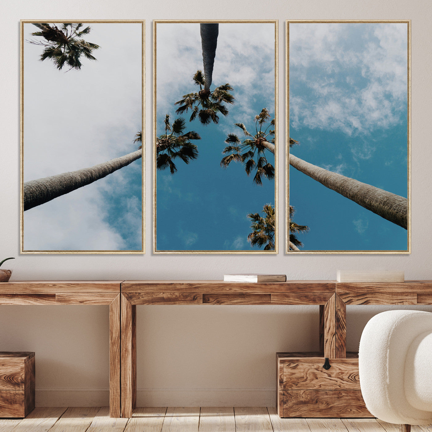 45236398-MGV-CV-36X24-Tropical Palm Trees Wall Art Canvas Print – Framed California Sky Minimalist Nature Scene Artwork for Home Office