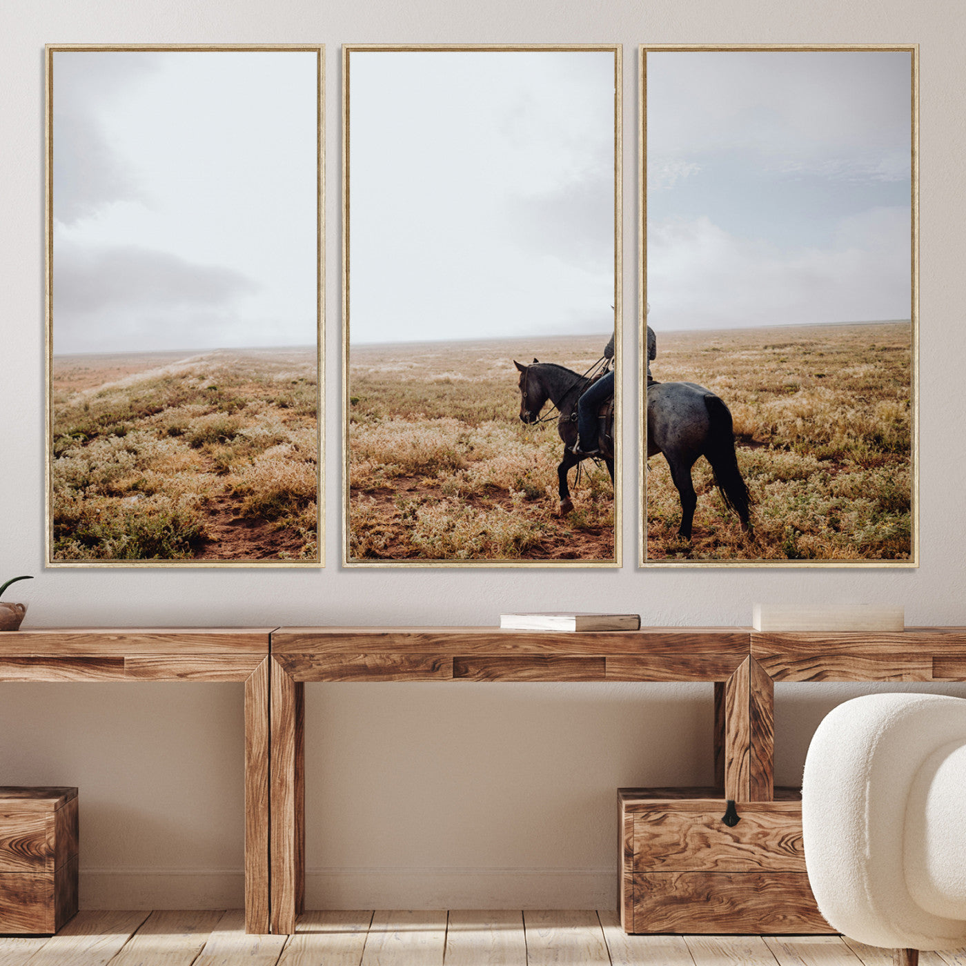 57597730-MGV-CV-36X24-Cowboy Wall Art Canvas Print – Framed Western Rustic Ranch Scene Country Landscape Artwork for Home Office