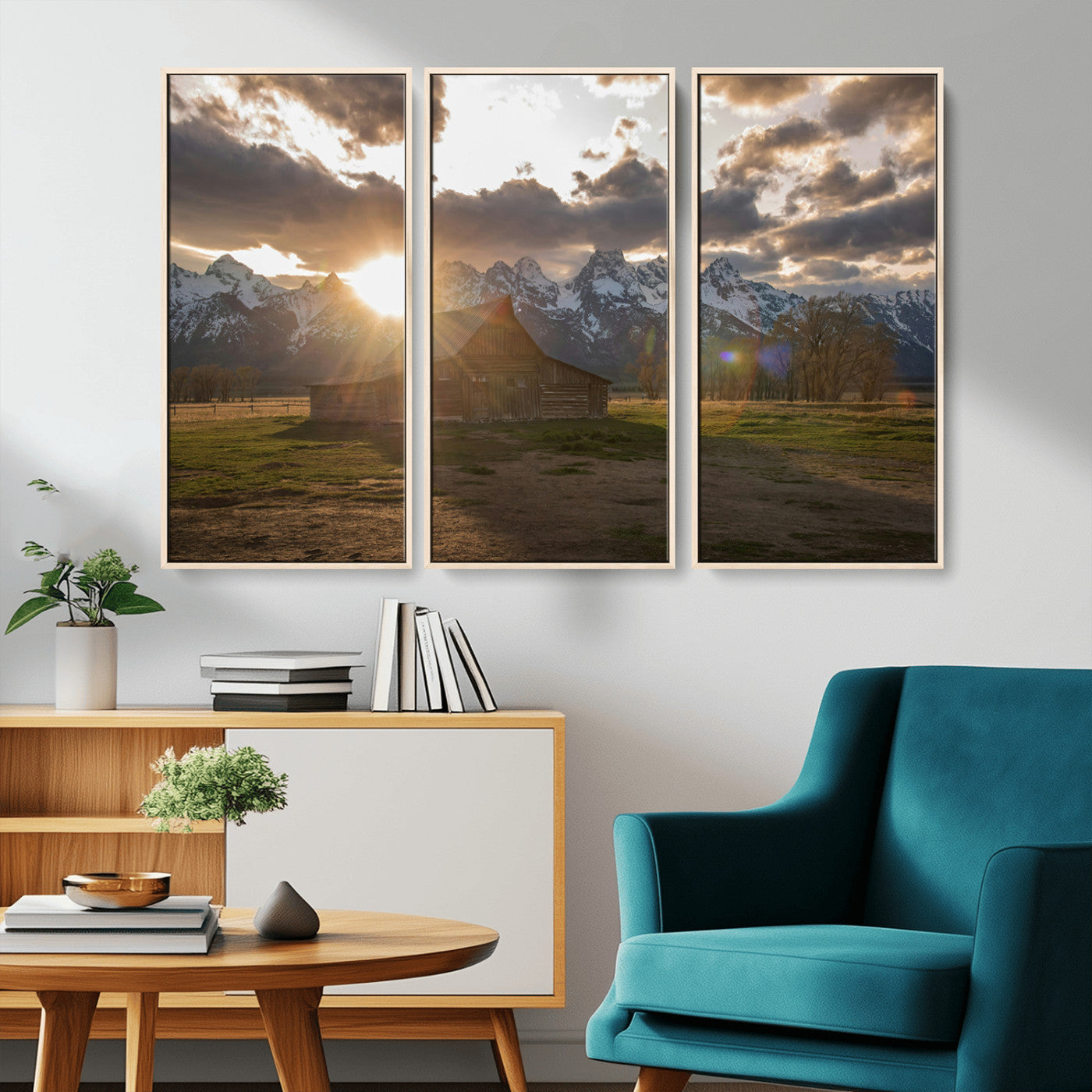 -Snowy Peaks Wall Art Canvas Print – Rustic Mountain Landscape Nature Escape Winter Forest Artwork for Home, Office