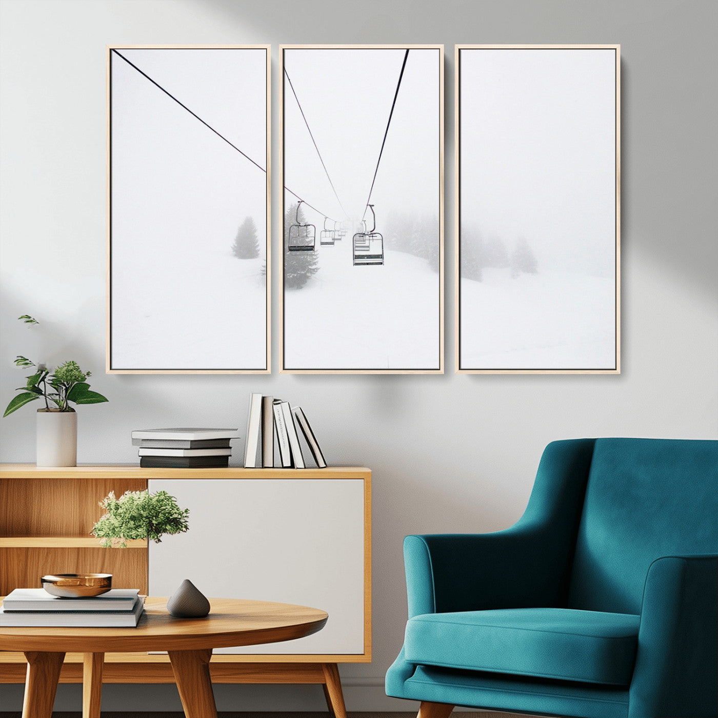 -Ski Lift Wall Art Canvas Print – Snowy Alpine Landscape Nordic Adventure Winter Mountains Artwork for Home, Office