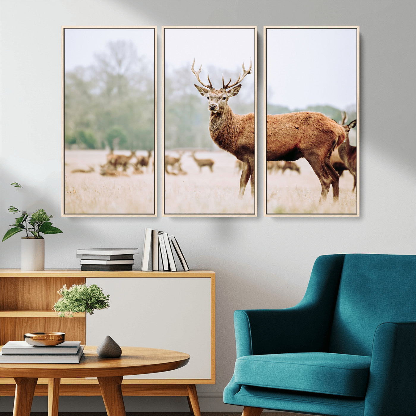 53240224-MGV-CV-36X24-Rustic Deer Wall Art Canvas Print – Forest Woodland Stag Nordic Animal Scenic Nature Artwork for Home, Cabin