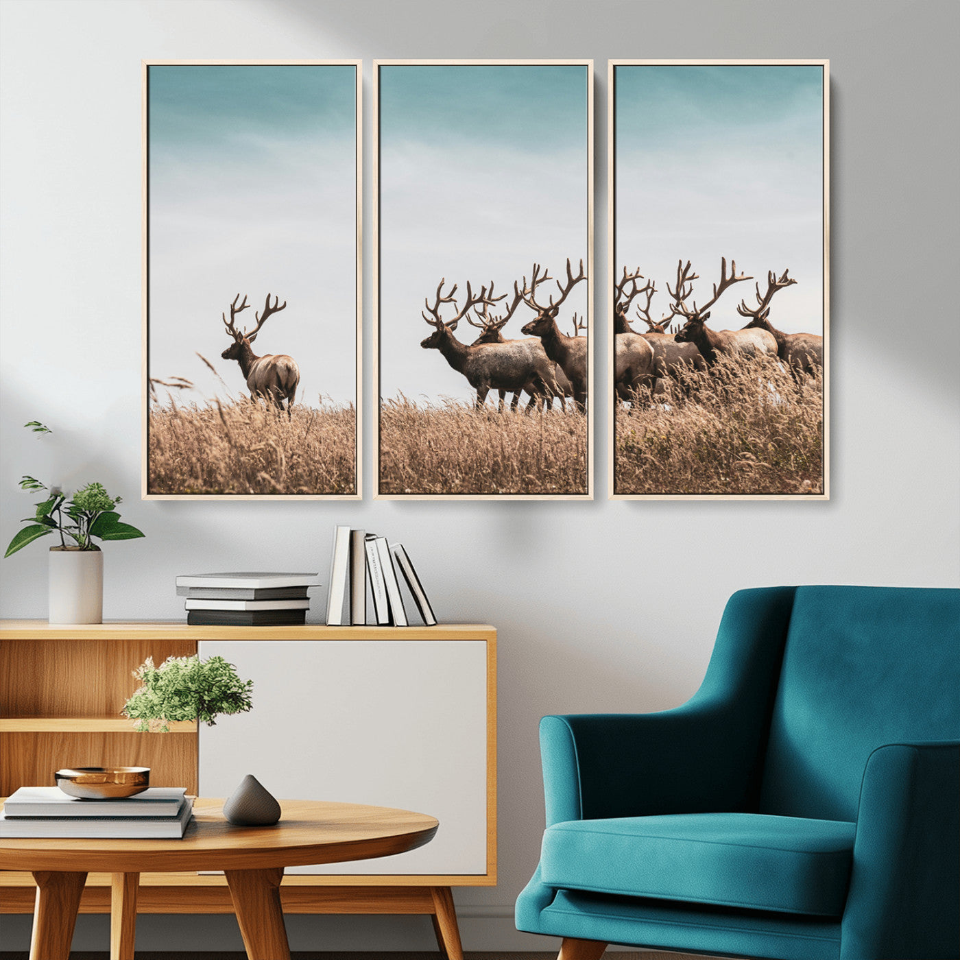 -Elk Herd Wall Art Canvas Print – Framed Wildlife Photography Rustic Nature Scene Artwork for Home, Office, Living Room