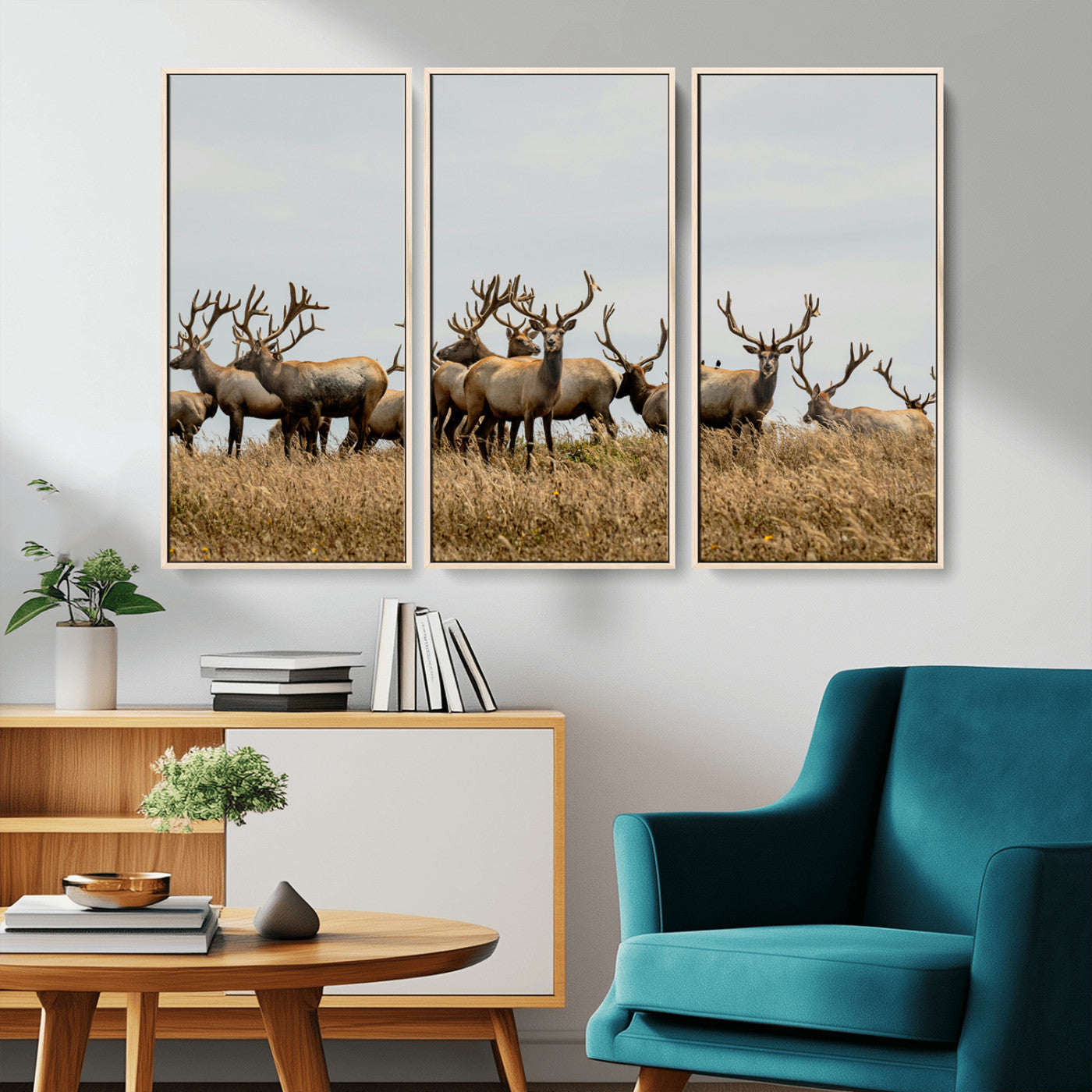 42170220-MGV-CV-36X24-Elk Herd Wall Art Canvas Print – Framed Wildlife Photography Majestic Antlers Nature Scene Artwork for Home Office