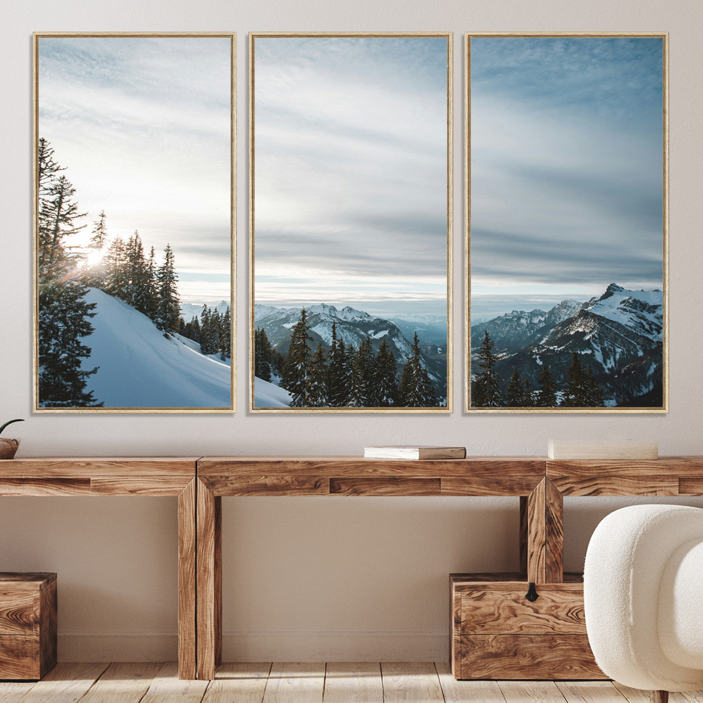 55564749-MGV-CV-36X24-Snowy Mountain Wall Art Canvas Print – Frosty Peaks Alpine Landscape Winter Sky Nature Photography Artwork for Home Office