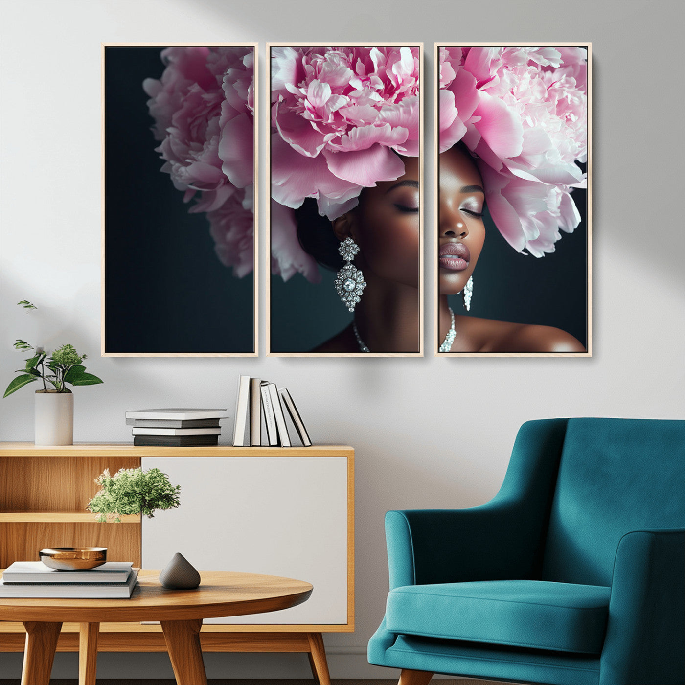 -Black Beauty Petal Crown Wall Art Canvas Print – Floral Petal Headpiece Elegant Design, Petal Inspired Artwork for Home, Office