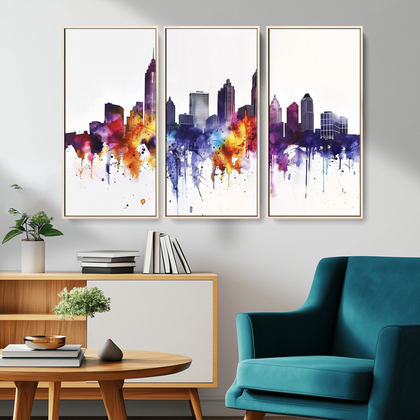 34479880-MGV-CV-36X24-Atlanta Skyline Wall Art Canvas Print – Framed Colorful Watercolor Cityscape Artwork for Home, Office, Living Room