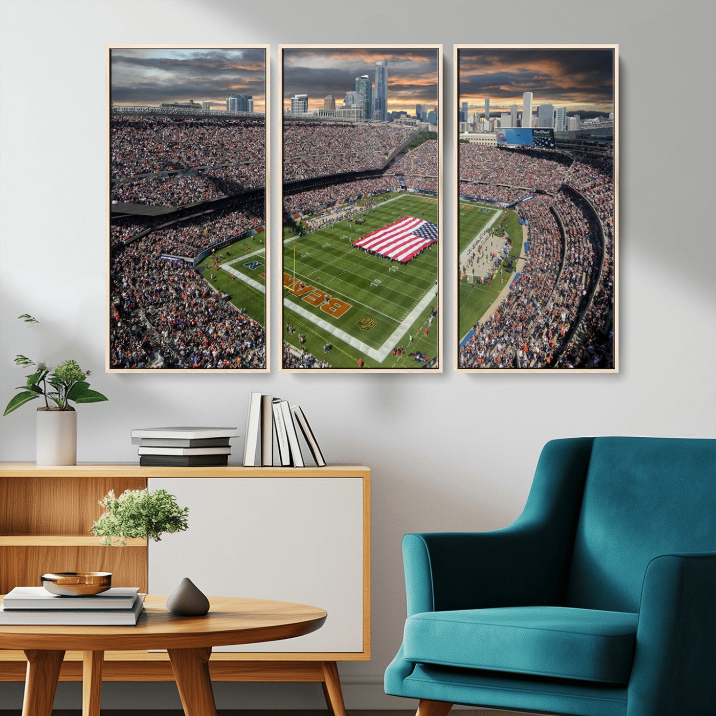 -Chicago Bears Soldiers Field Wall Art Canvas Print – Framed Football Stadium Artwork for Home, Office, Living Room