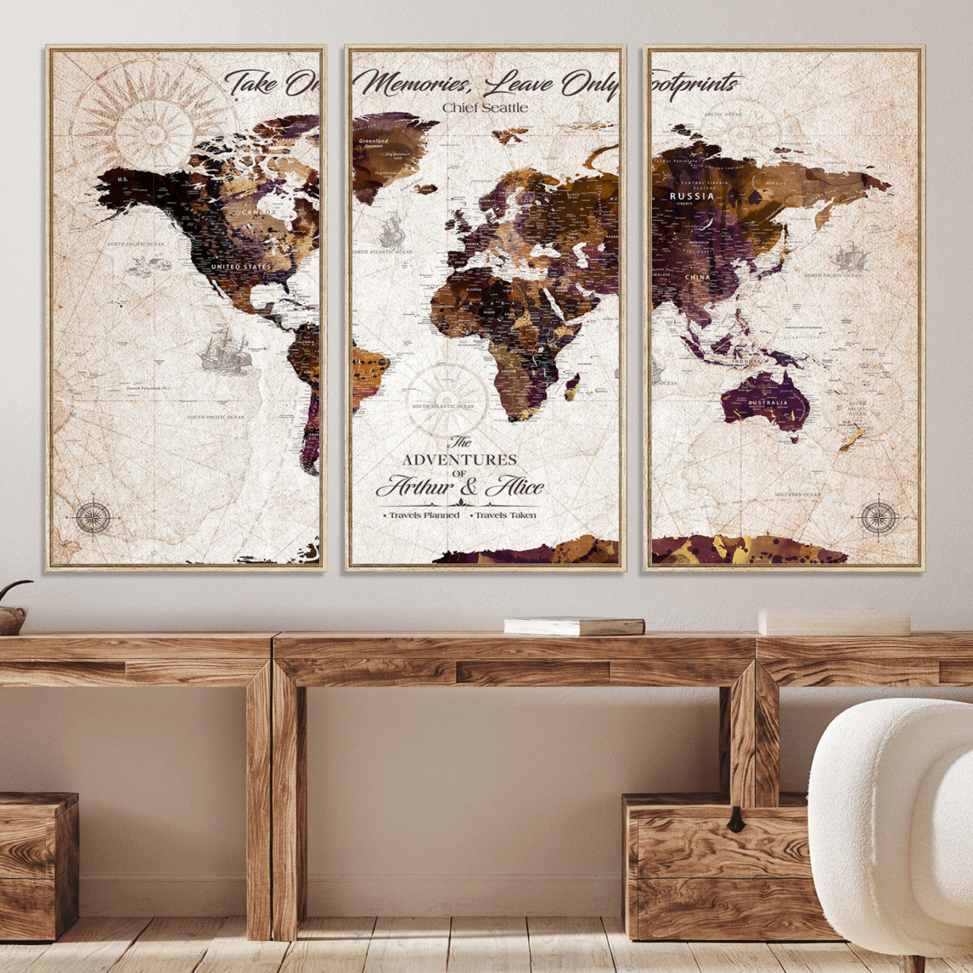 -Personalized World Map Canvas – Custom Framed Push Pin Travel Tracker, Elegant Wall Art Gift for Couples for Home, Office