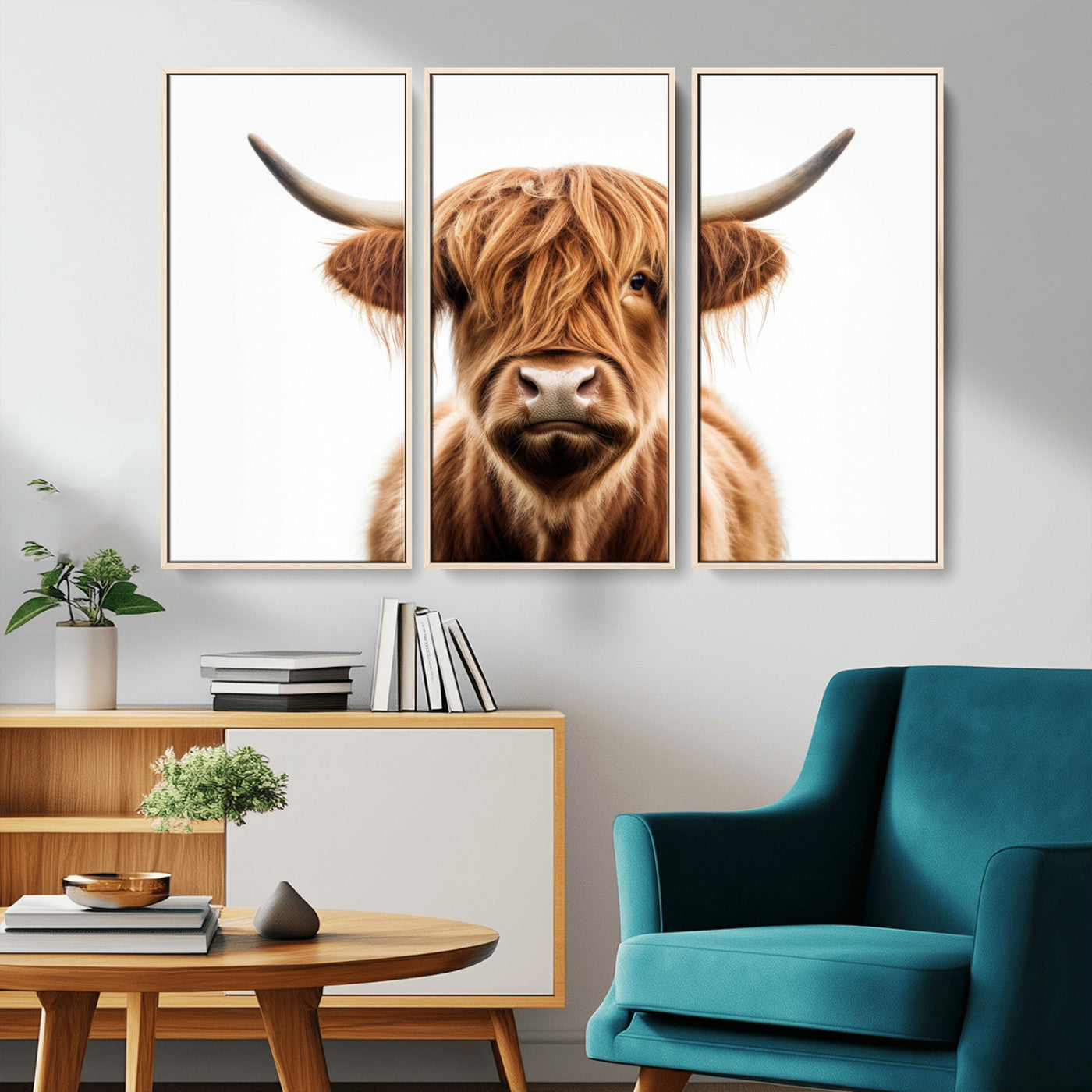 -Scottish Highland Cow Canvas Print, Framed Highland Cow Canvas Home Decor