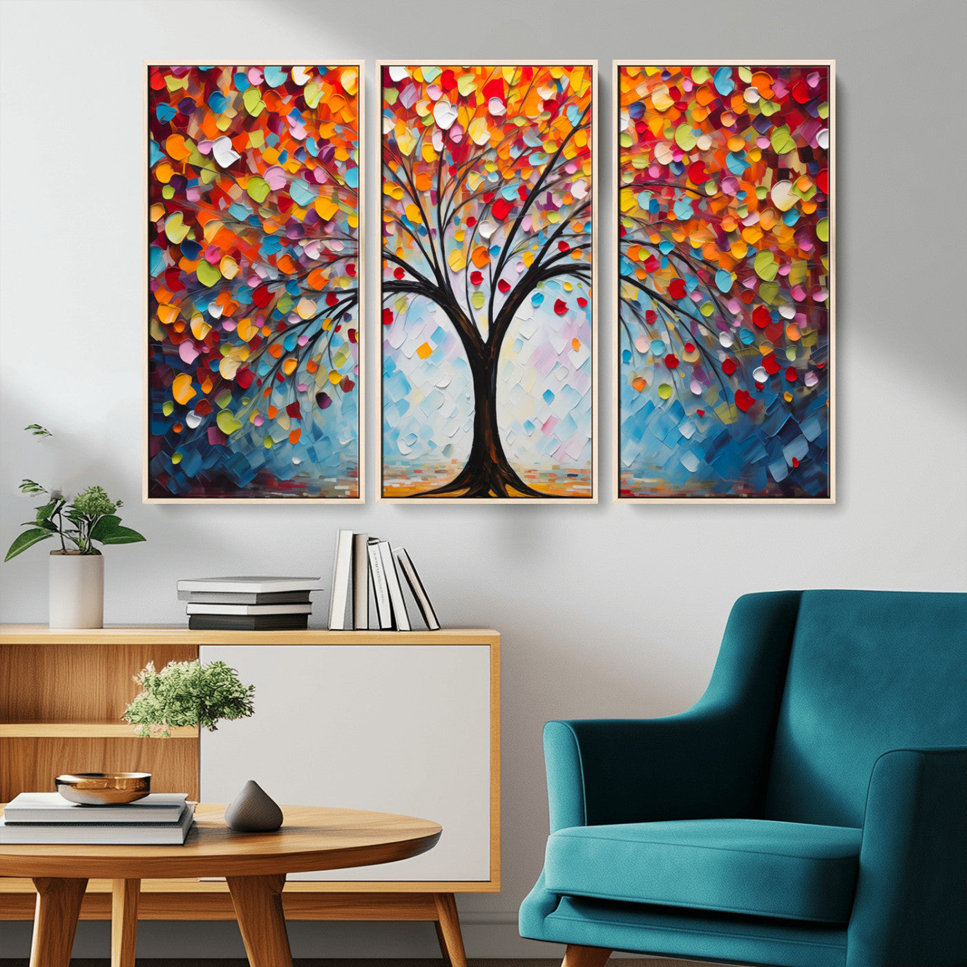 HS2447-MGV-FC-48X32-3P_Natural-Vibrant Tree of Life Canvas Wall Art – Colorful Abstract Nature in Modern Decor - Ready to Hang