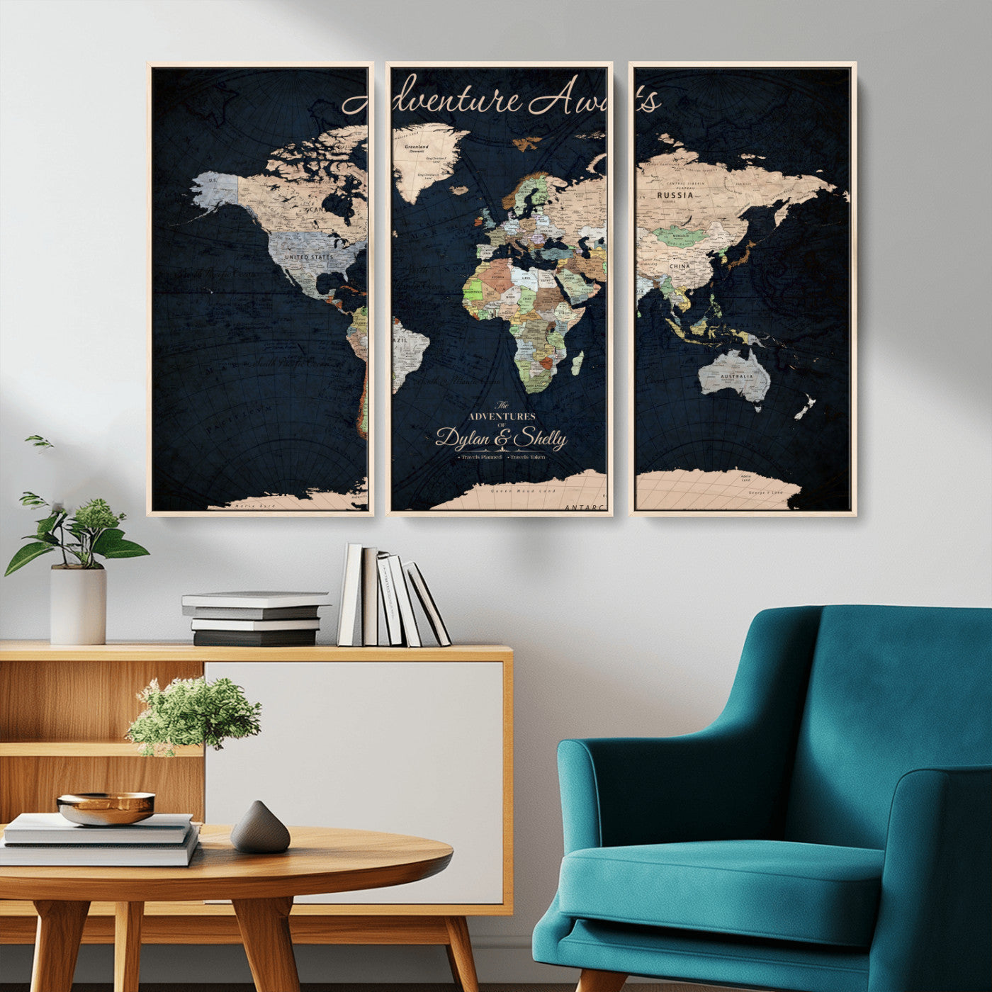 Rehber01-MGV-CV-36X24-Personalized World Map Canvas Print – Framed Push Pin Travel Wall Art for Couples – Adventure & Anniversary Gift
