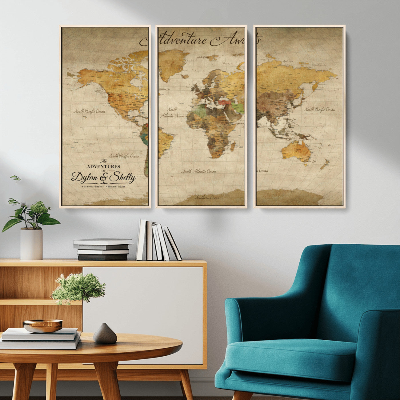 50298017-MGV-CV-36X24-Personalized World Map Canvas – Custom Framed Push Pin Travel Map Wall Art, Vintage Style Gift for Couples and Travelers