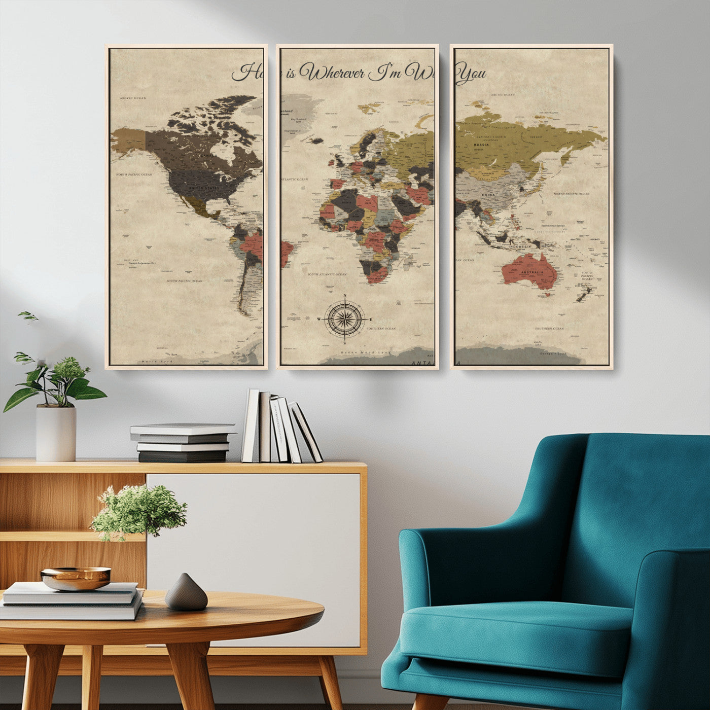-Personalized World Map Wall Art Canvas Print – Customizable Push Pin Framed Travel Map Artwork for Home Office