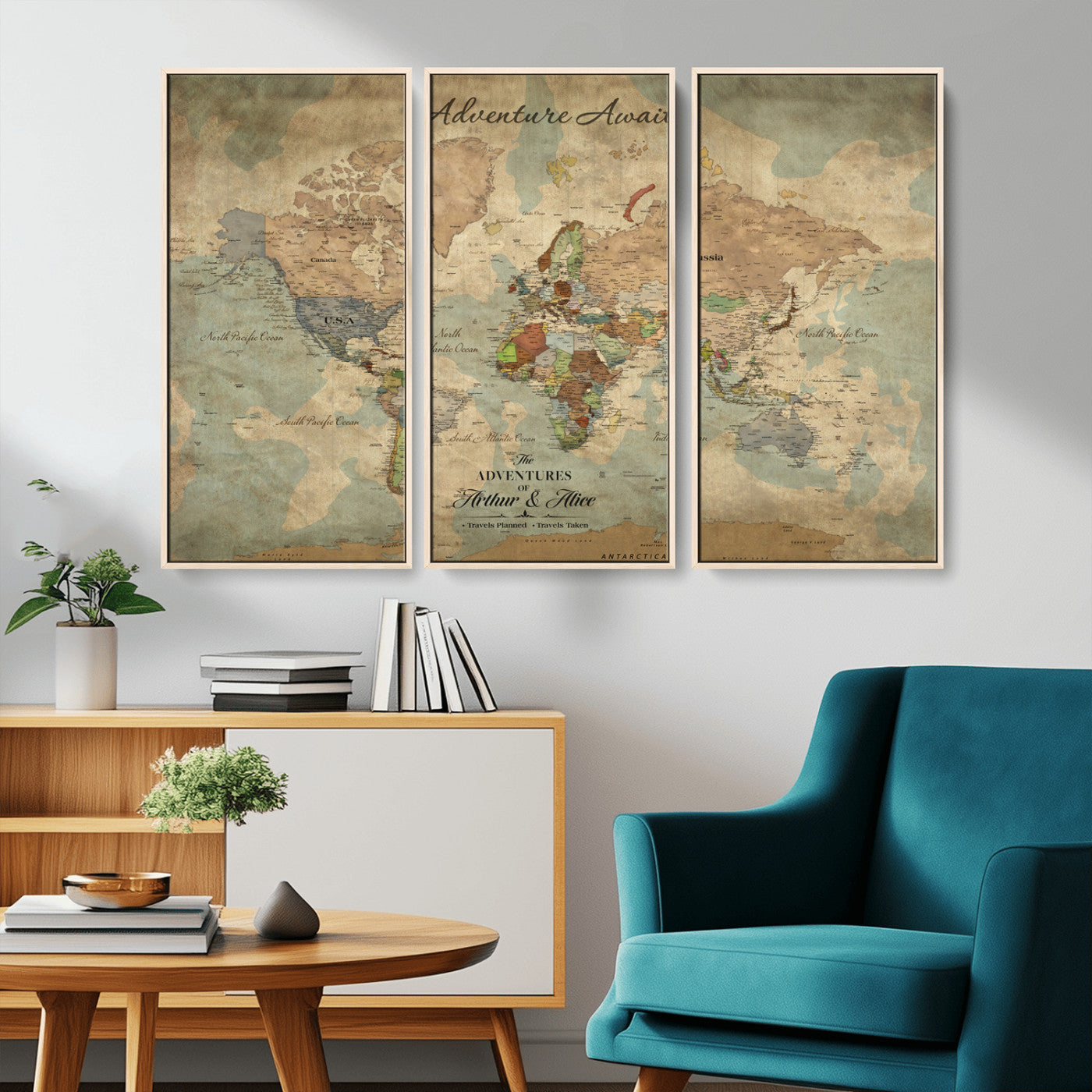 Rehber01-MGV-CV-36X24-Personalized Vintage World Map Canvas Print – Custom Push Pin Travel Map Antique Style Gift for Couples Travelers for Home Office