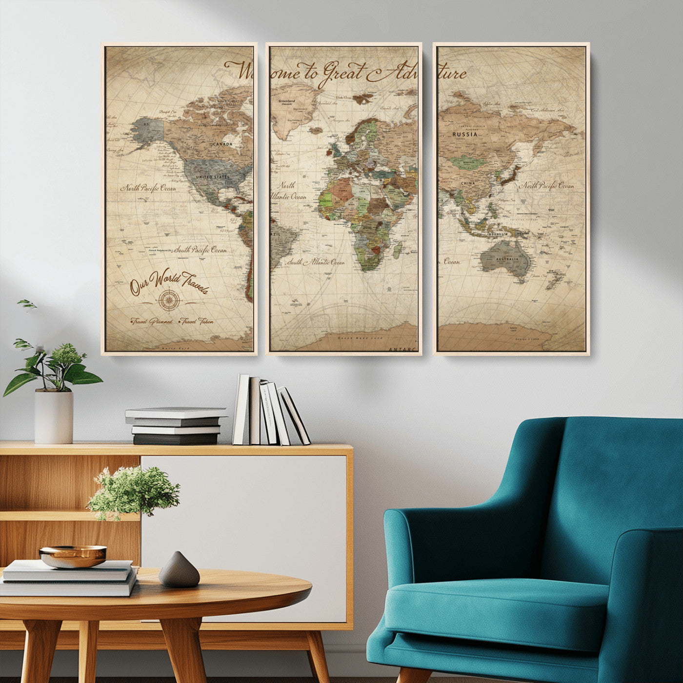 -Personalized Antique World Map Canvas Print – Custom Push Pin Travel Tracker Vintage Adventure Gift for Couples for Home, Office
