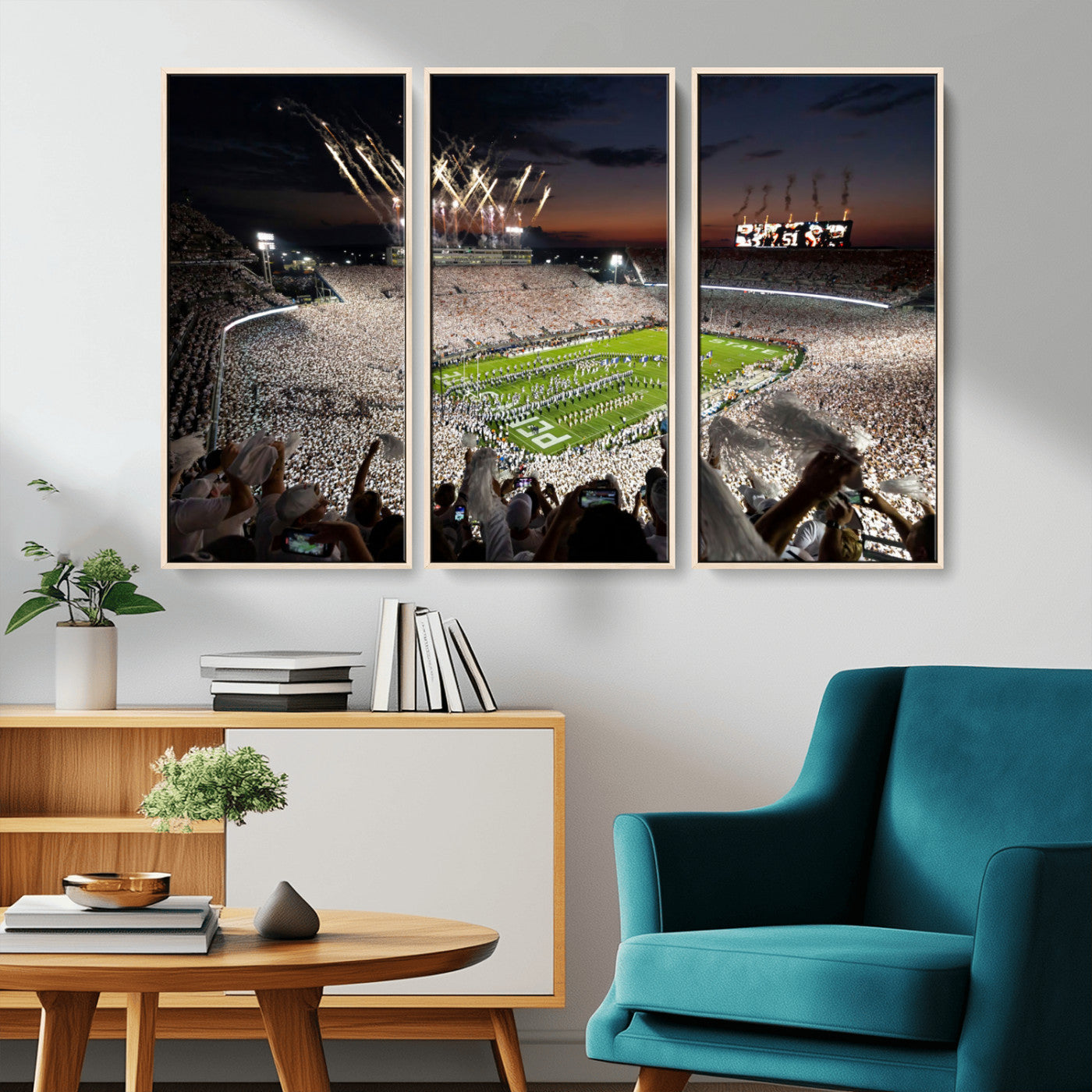 -Penn State Stadium Wall Art Canvas Print – White Out Football Game Framed Sports Stadium Artwork for Home, Office