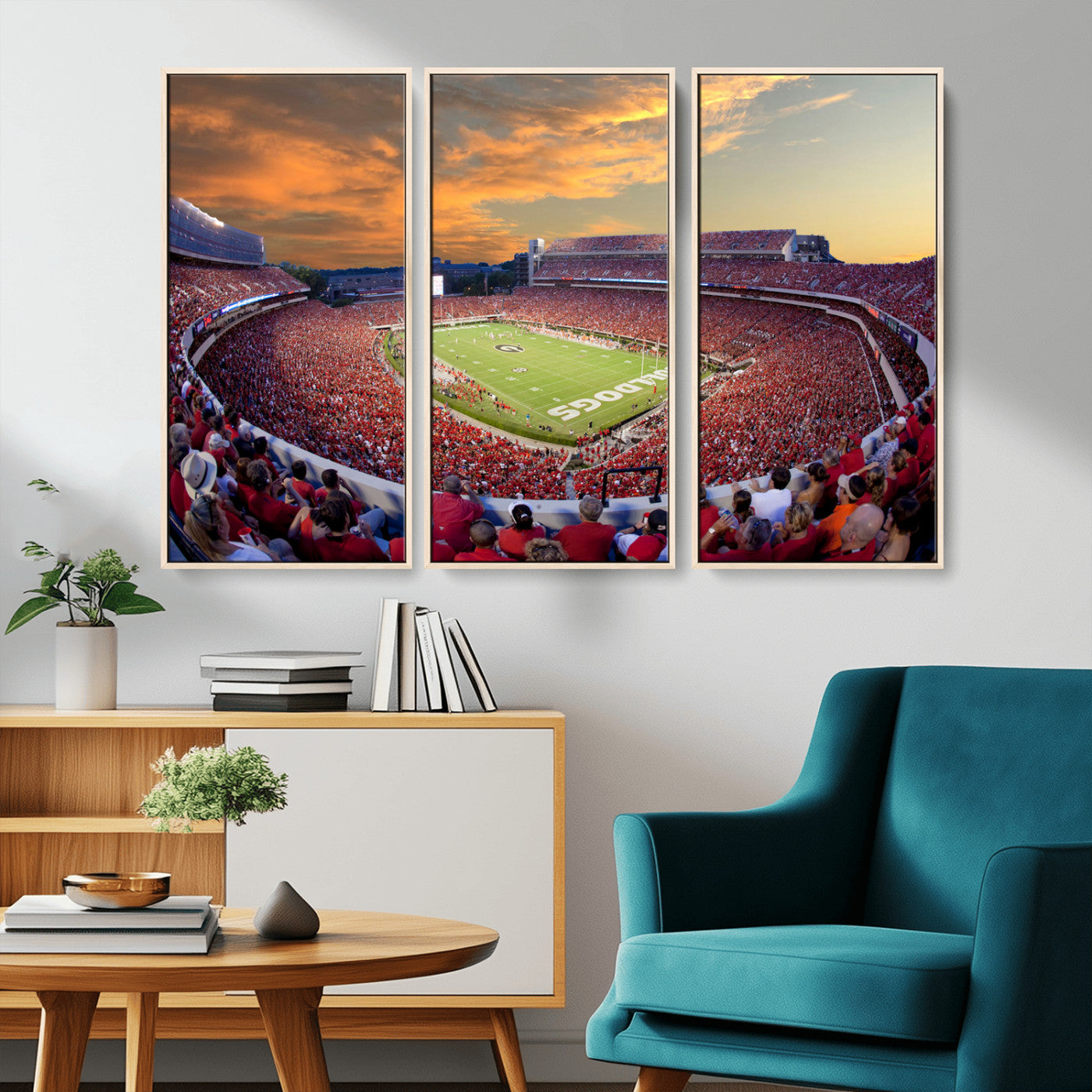 73680988-MGV-CV-48X32-3P-Dooley Stadium Wall Art Print, Sports Arena Canvas Wall Art, Dooley Field at Sanford Stadium Canvas Print, Modern Athletic Field Art Printing