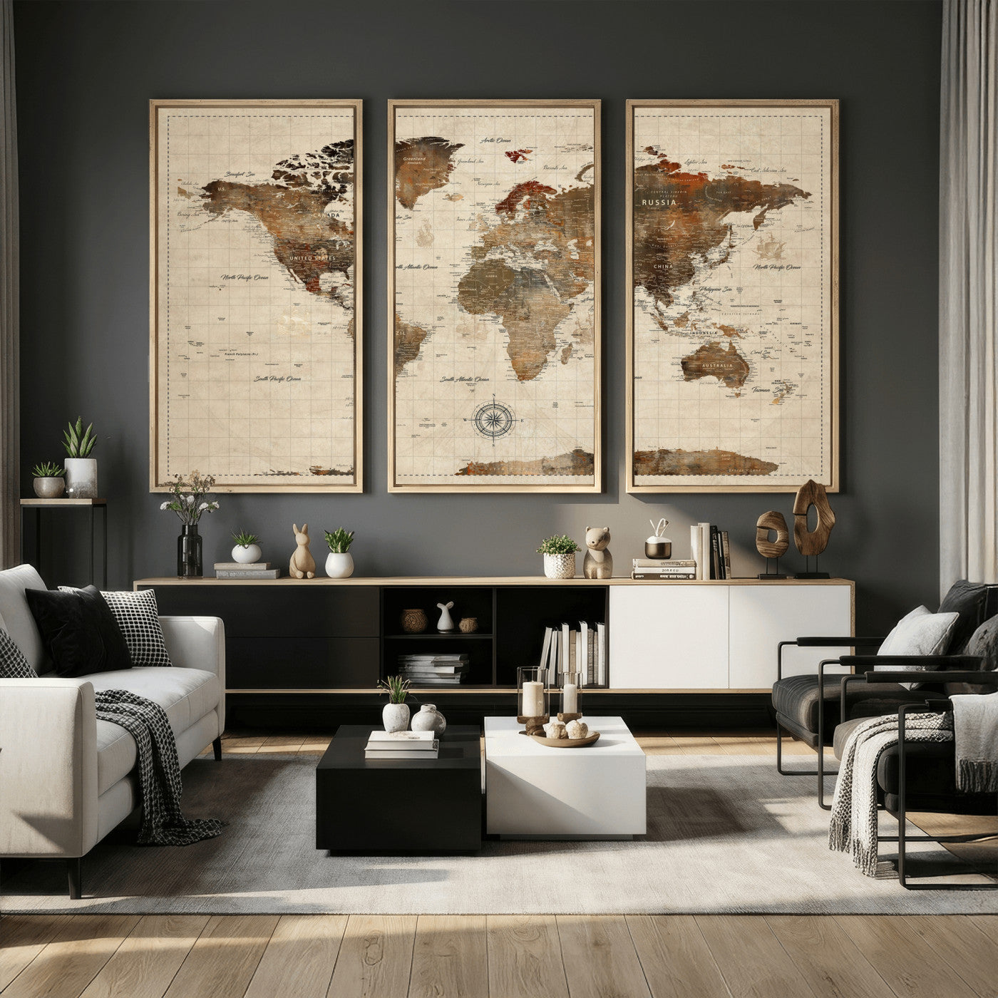 23610090-MGV-CV-36X24 - World Map Wall Art Canvas Print, Modern Decorative Framed Map Artwork Prints for Living Room, Office, Bedroom Wall Decor